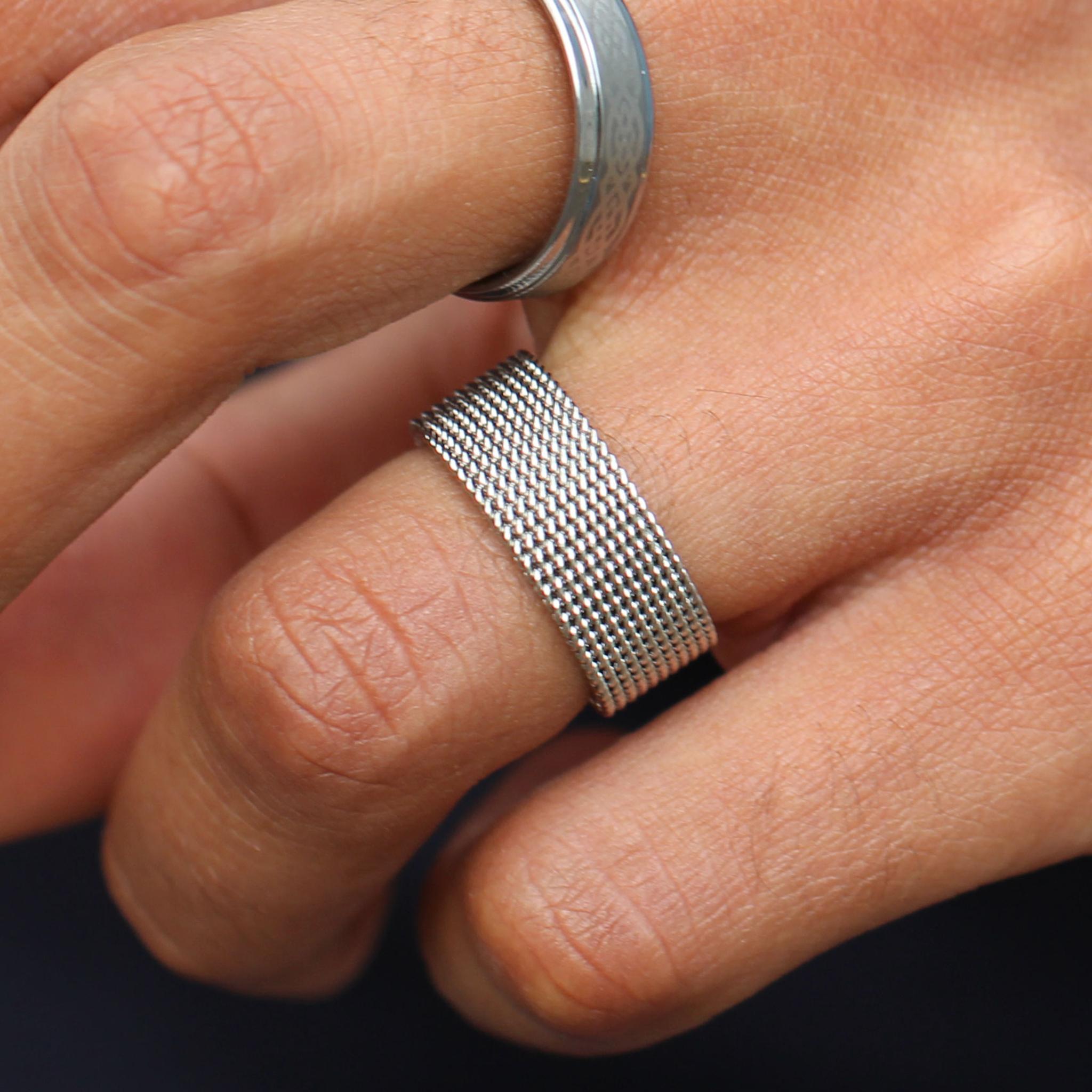 Sentio Rings Sentio | Silver-Tone Stainless Steel Flexible Mesh Ring | In stock ...