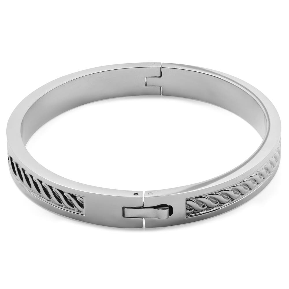 hover: Arie Silver-tone Rope Texture Bangle Bracelet hover: Arie Silver-tone Rope Texture Bangle Bracelet