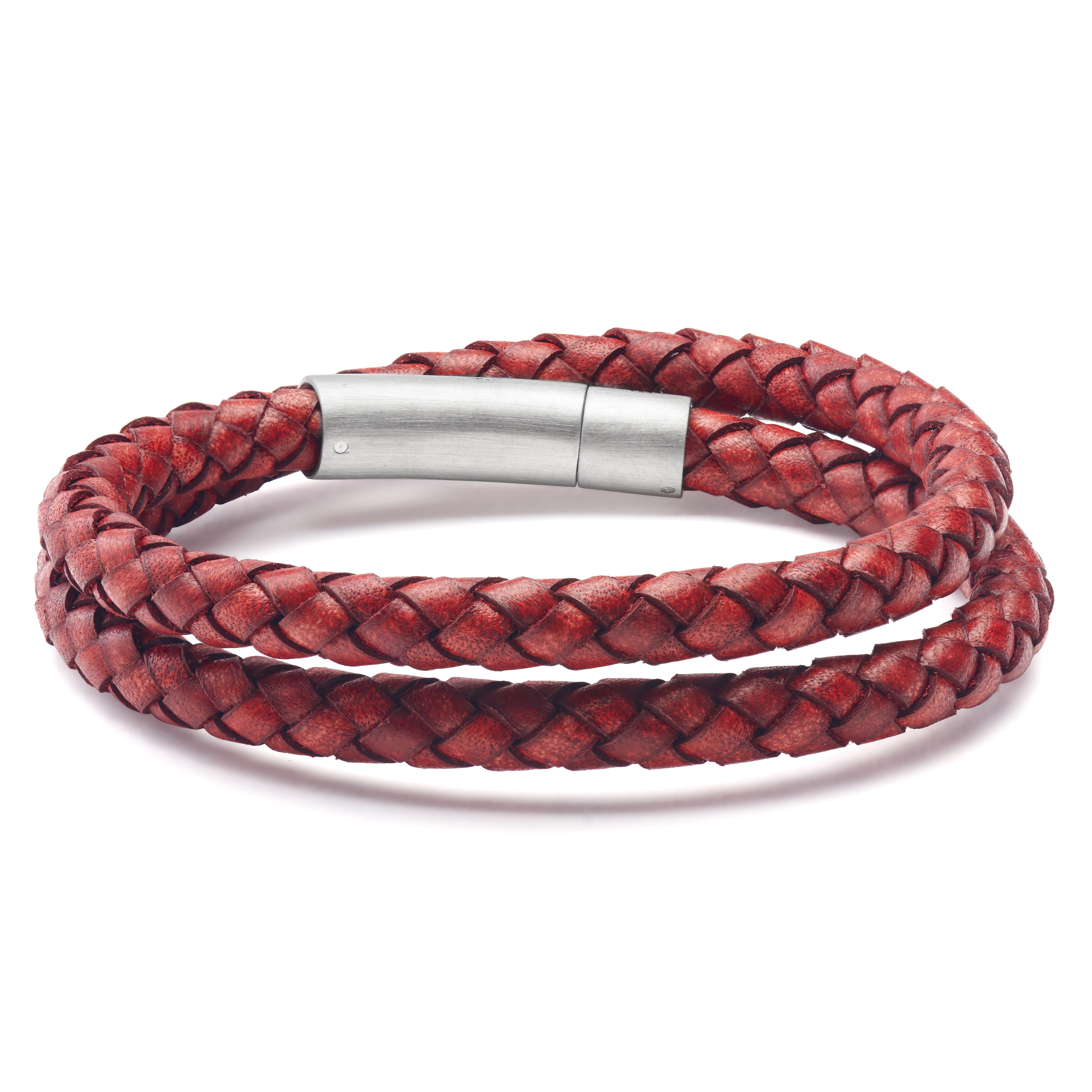 6 mm Red Leather Wrap Around Bracelet - Medium - 3