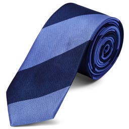 Pastelowy niebiesko-ciemnogranatowy krawat jedwabny w paski 6 cm