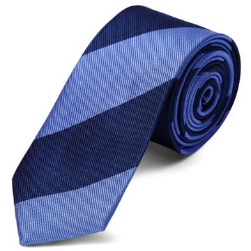 Sky & Navy Blue Bold Diagonal Striped Silk Tie Sky & Navy Blue Bold Diagonal Striped Silk Tie