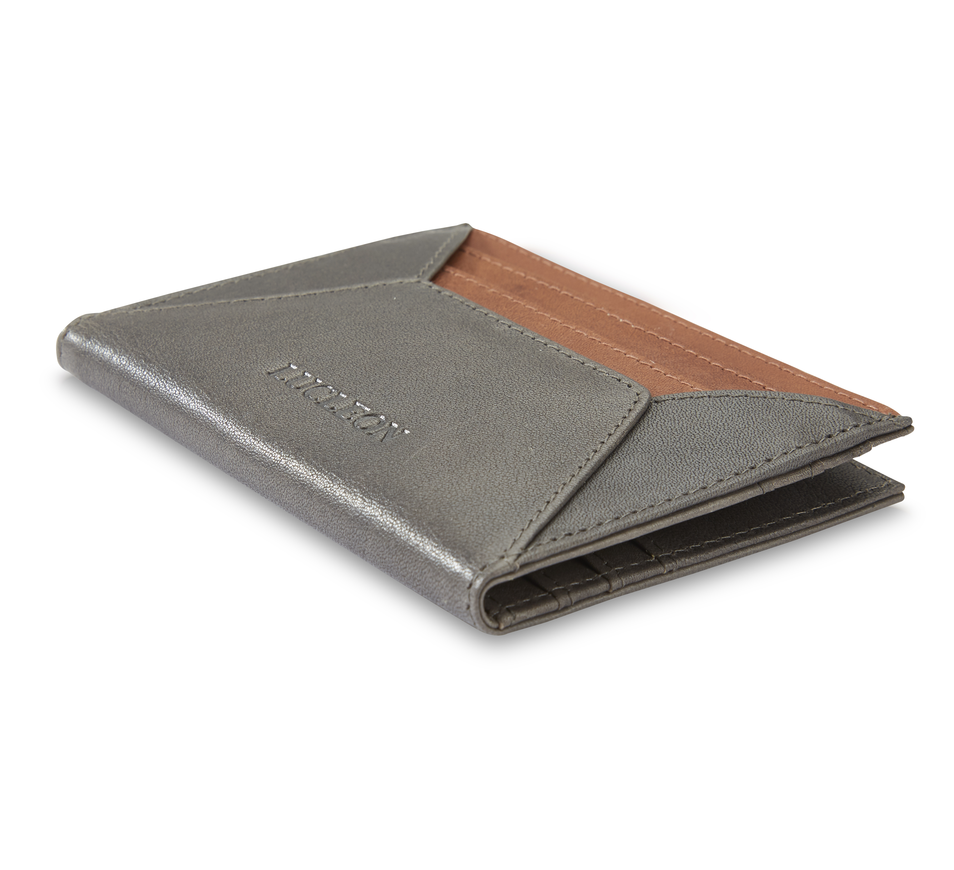 Loren Graues & Hellbraunes Leder RFID Kartenetui - 10