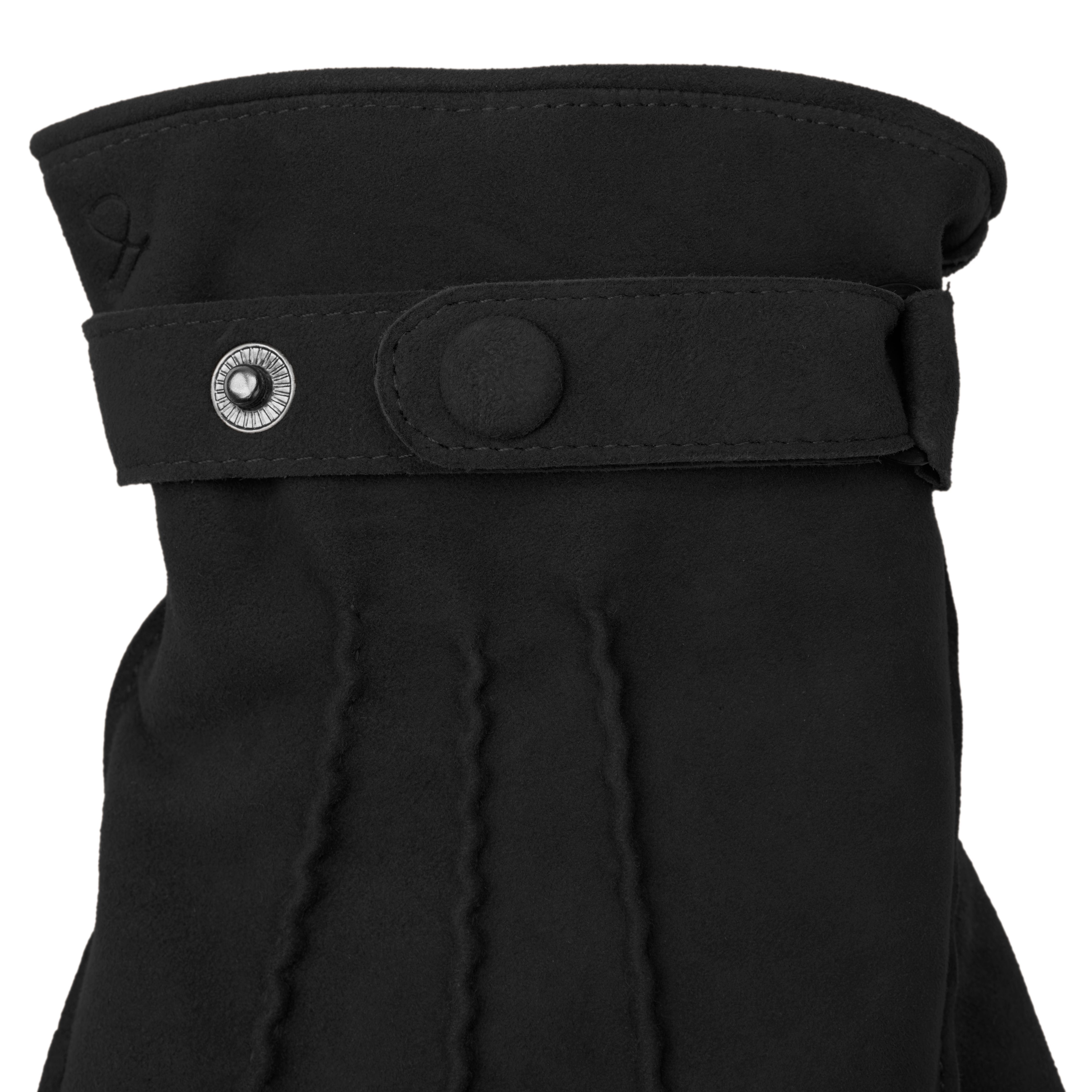 Black Suede Leather Gloves with Buckle - 6