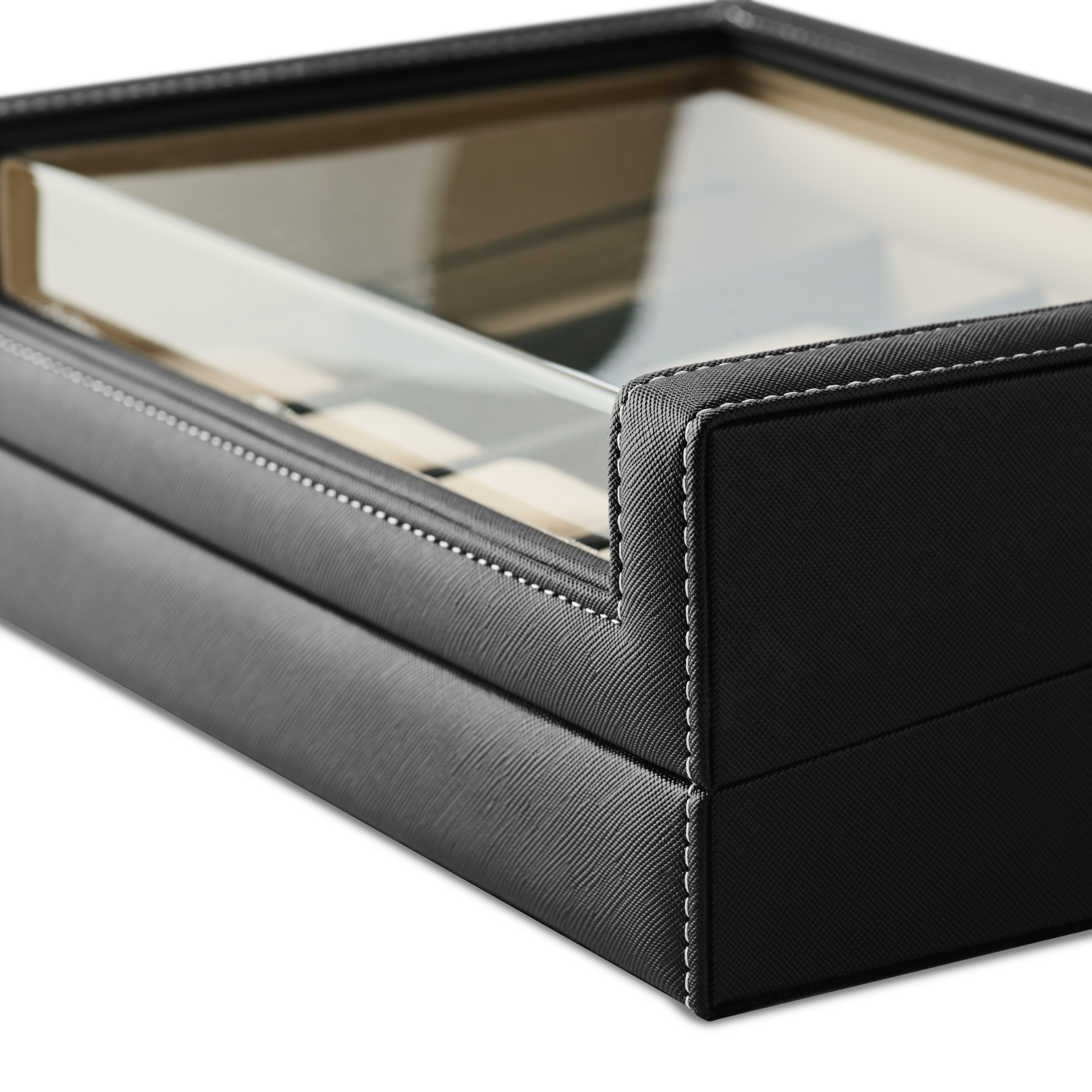 10 Slot Black Leather Watch Box - 6