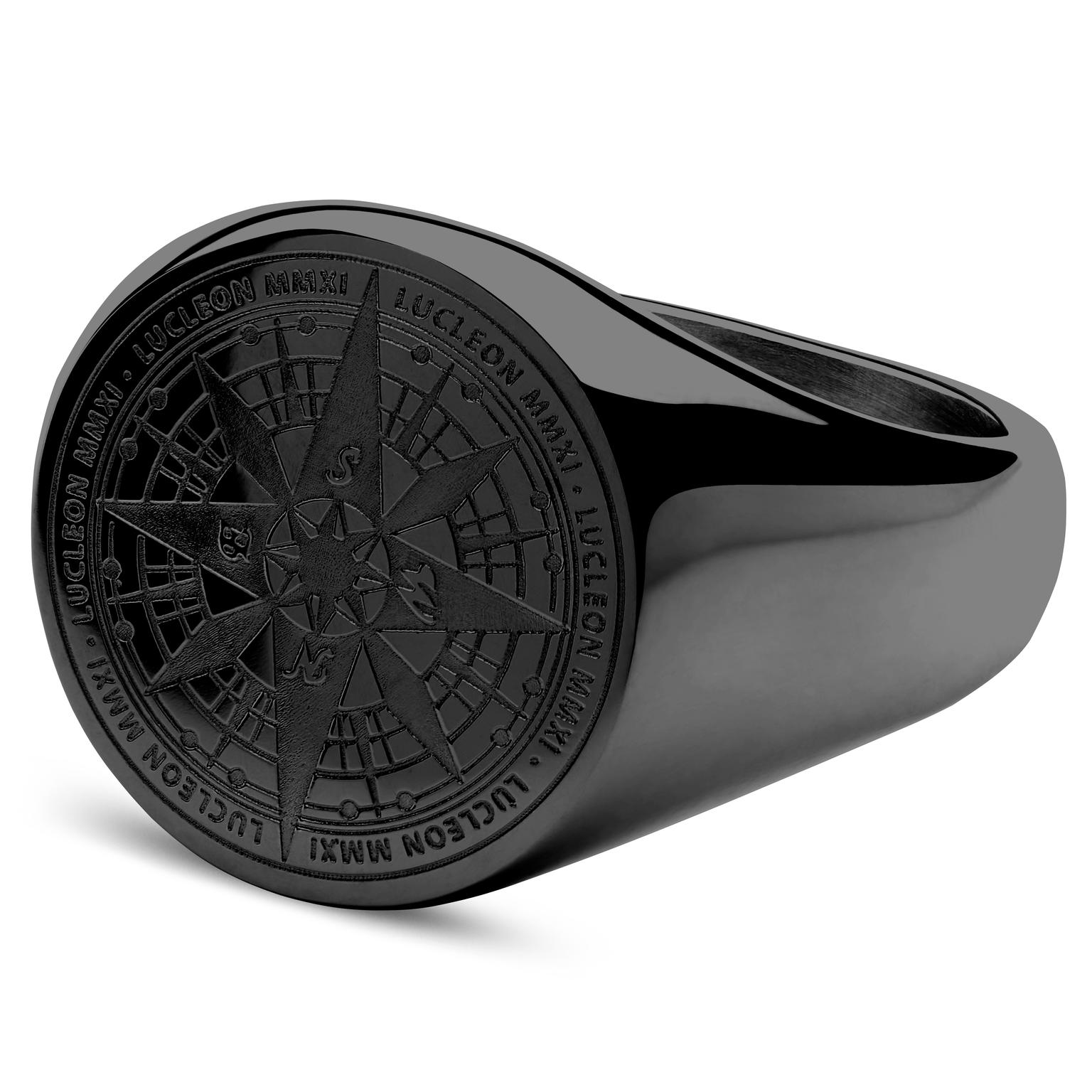 Black Surgical Steel Compass Signet Ring Black Surgical Steel Compass Signet Ring
