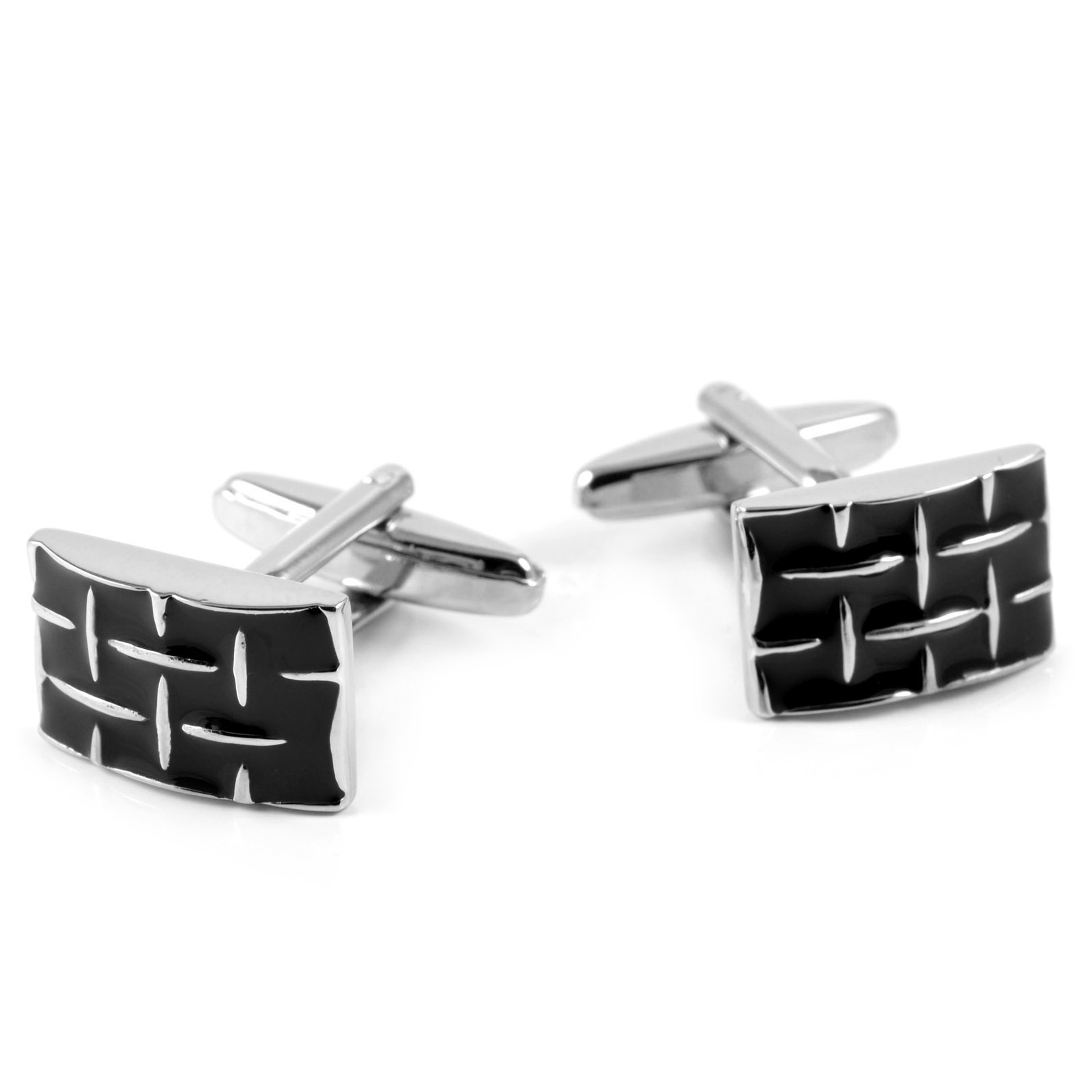 Boutons de manchette noirs motif grille