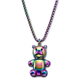 Egan | Rainbow Stainless Steel Teddy Bear Box Chain Necklace