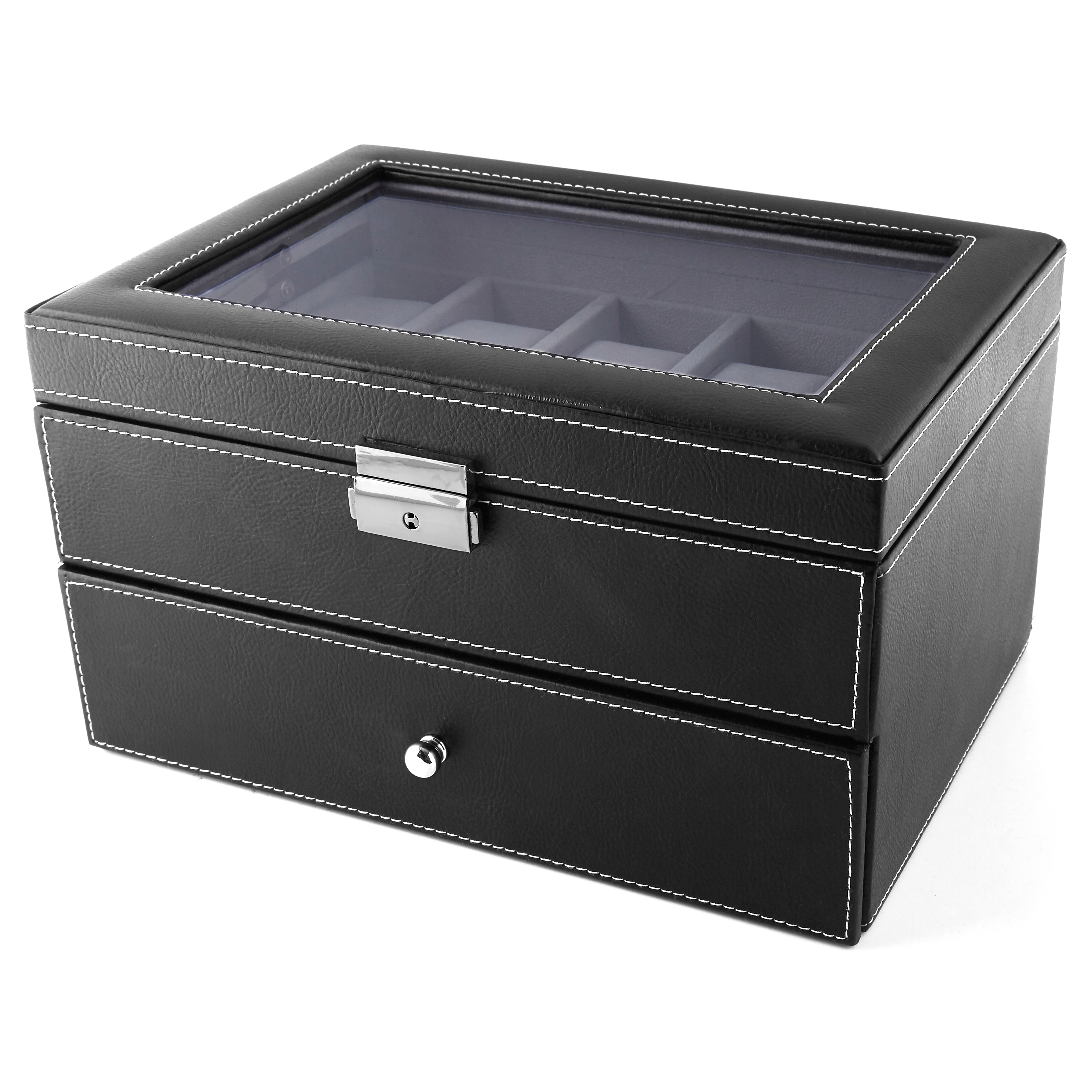 Svart Konstläder Klocklåda i Två Våningar - 20 klockor - 1