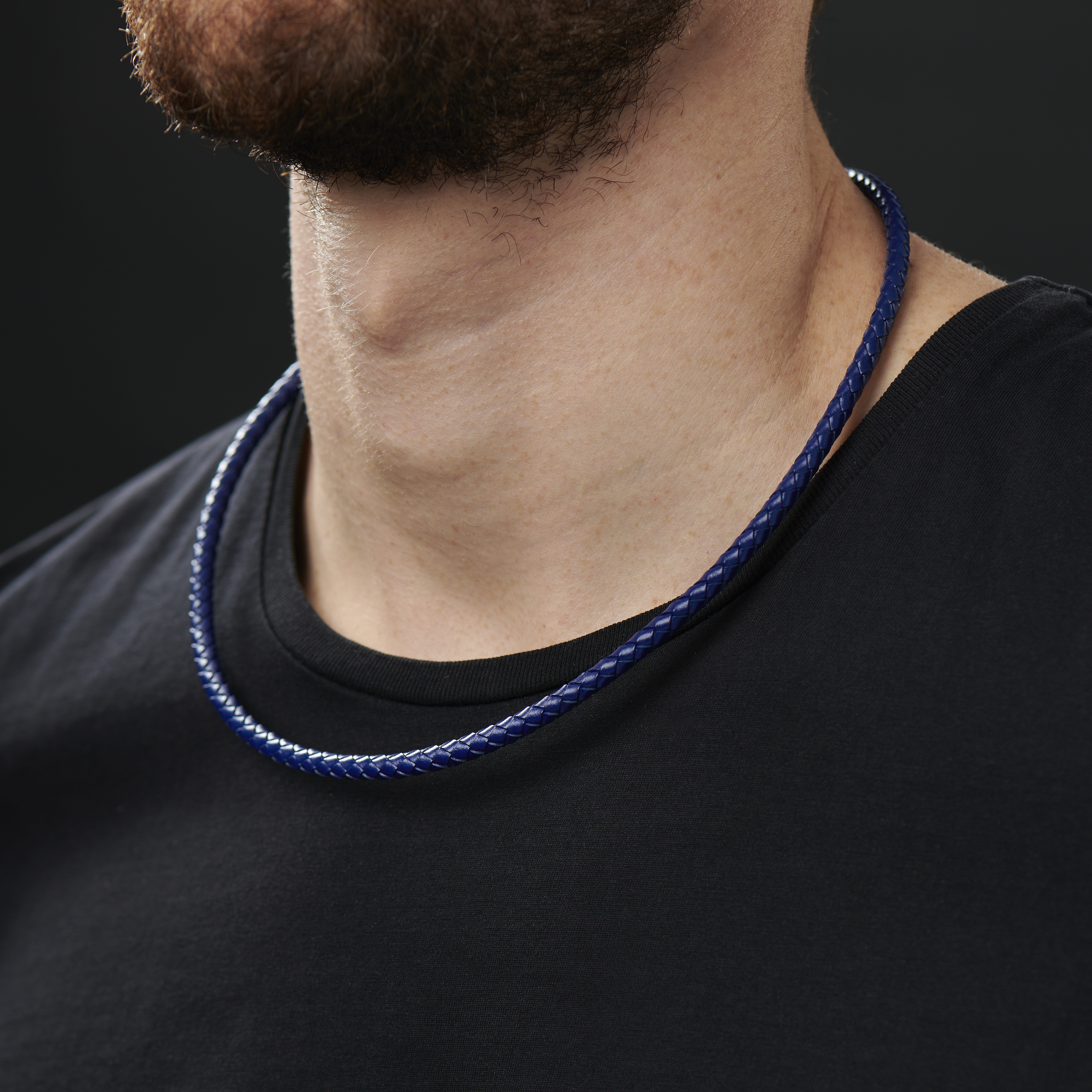 Collana in pelle intrecciata blu da 5 mm - 3