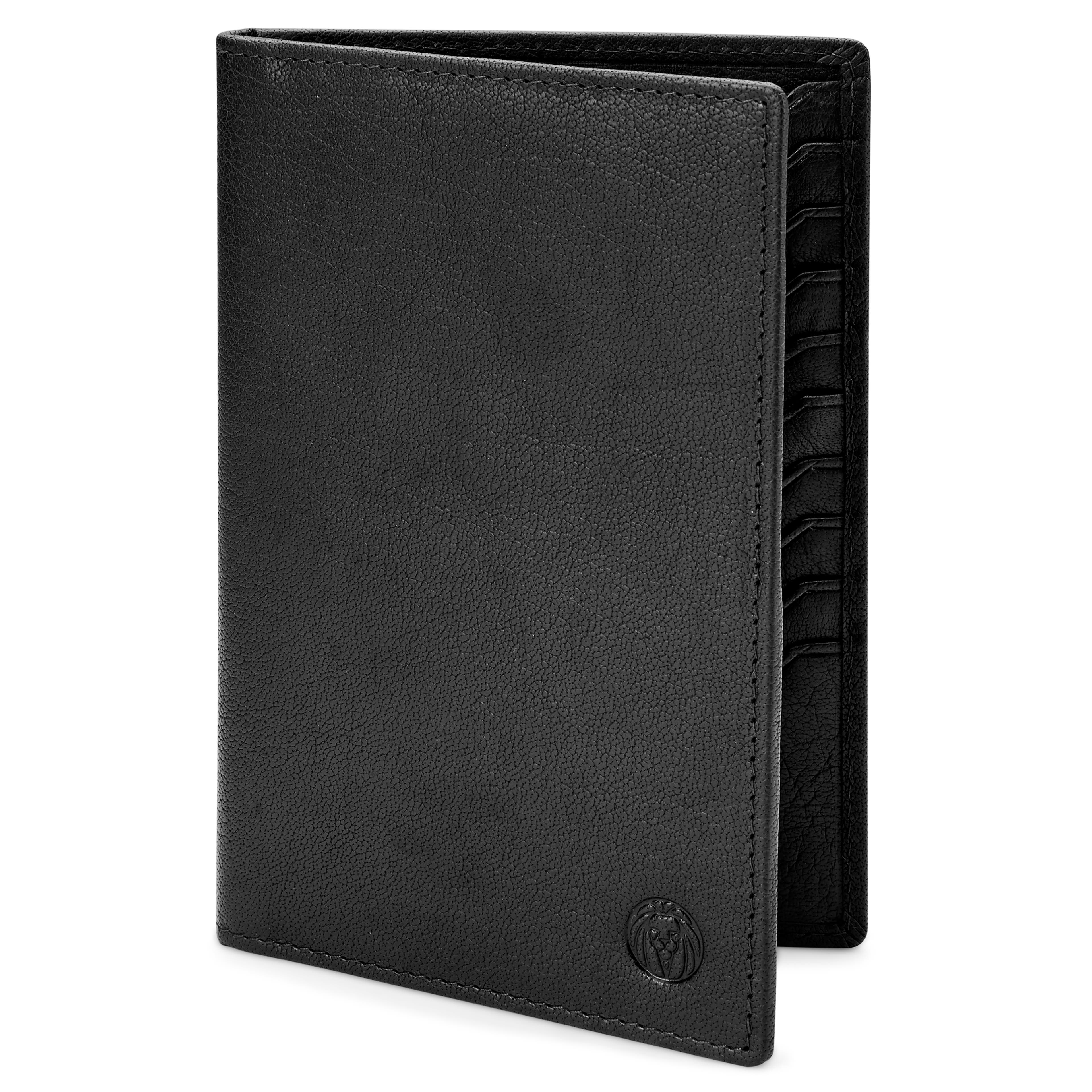 Čierna veľká kožená cestovná peňaženka Montreal