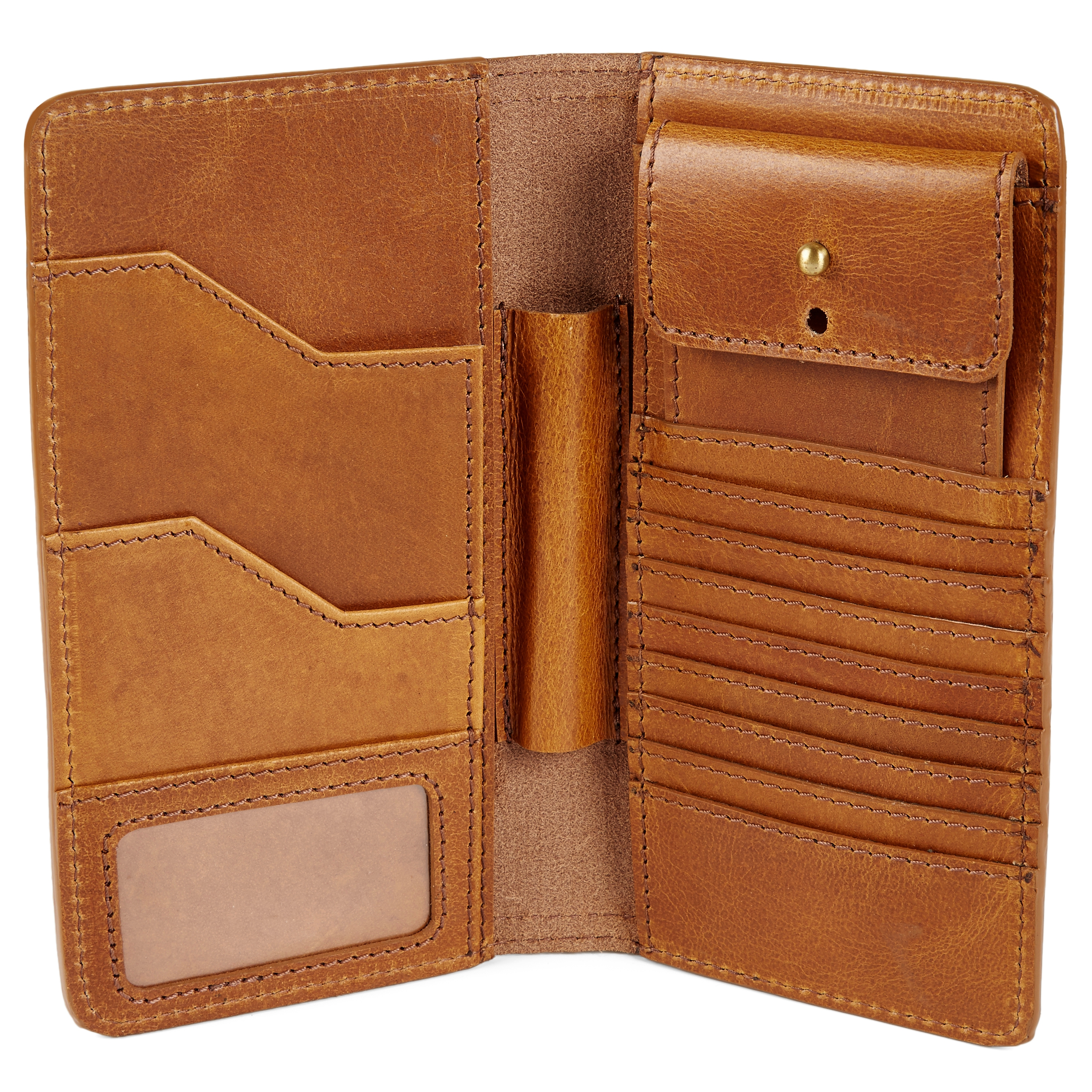 Portefeuille porte-passeport en cuir rustique havane - 2