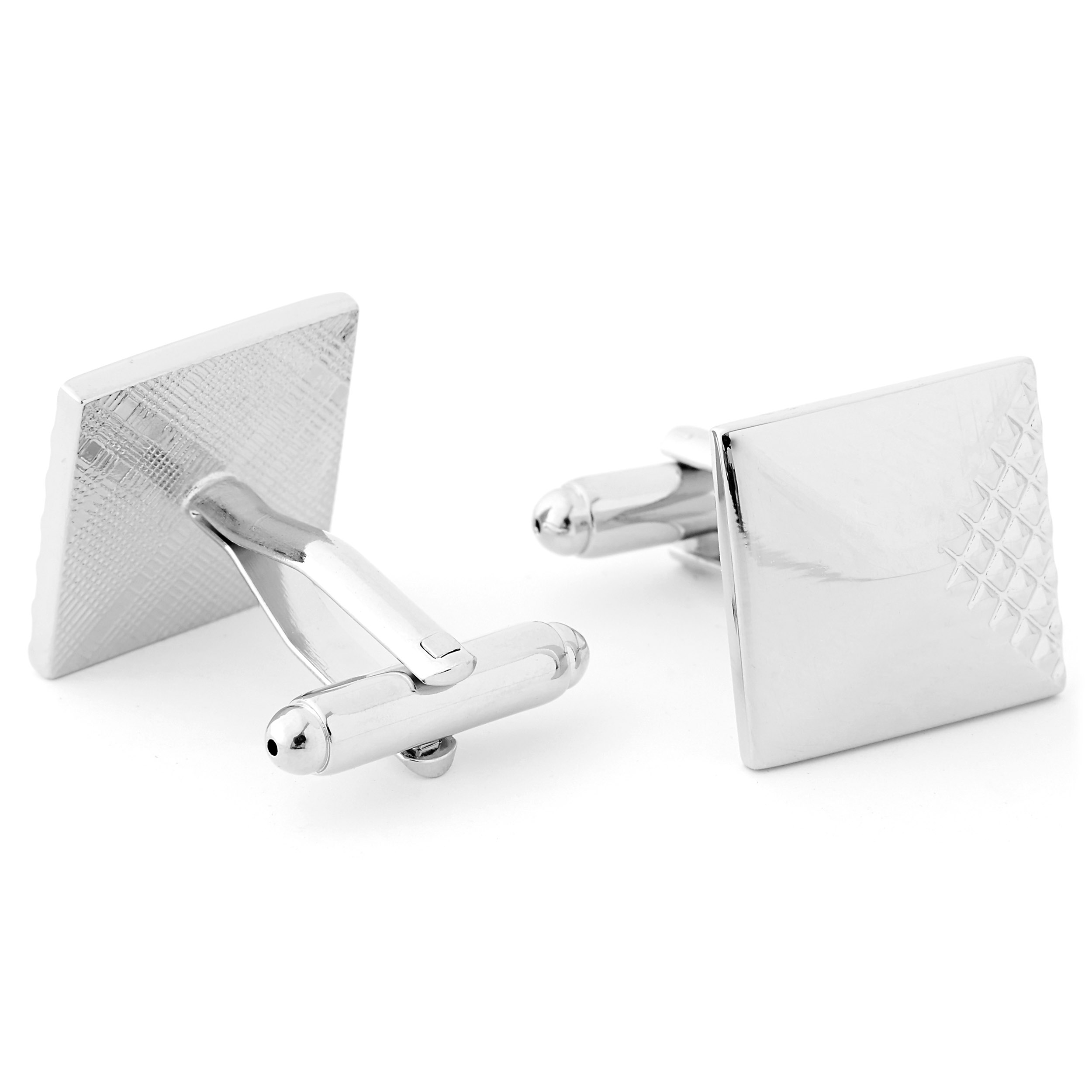 Silberfarbenes "Fading Diamond" Set aus Manschettenknöpfen und Krawattenklammer - 5