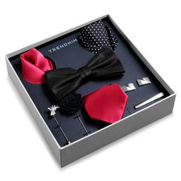 Anzug Accessoire Geschenkbox | Set in den Farben Schwarz, Burgunderrot und Silber
