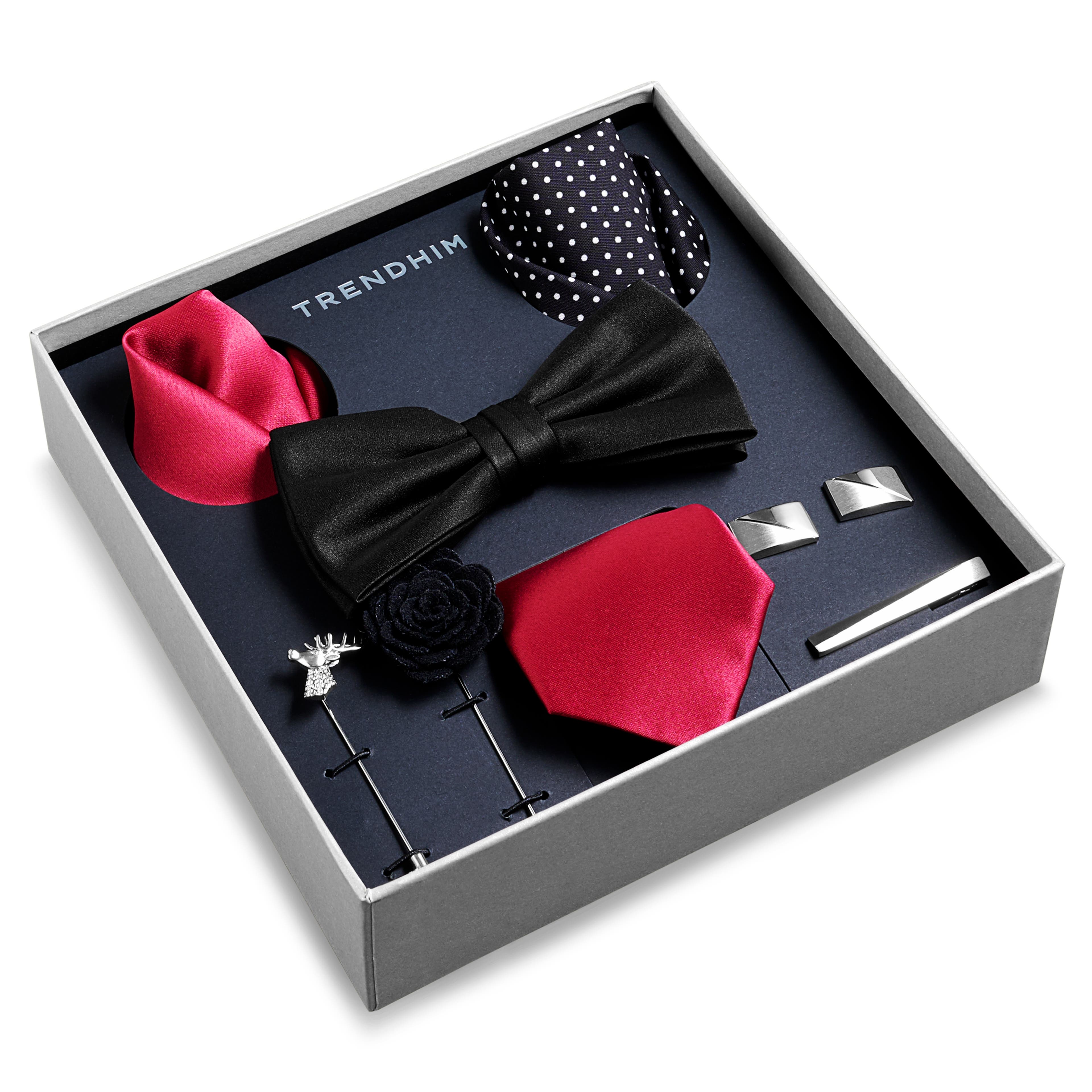 Darčeková krabička s doplnkami k obleku | Súprava v čiernej, vínovej a striebornej farbe