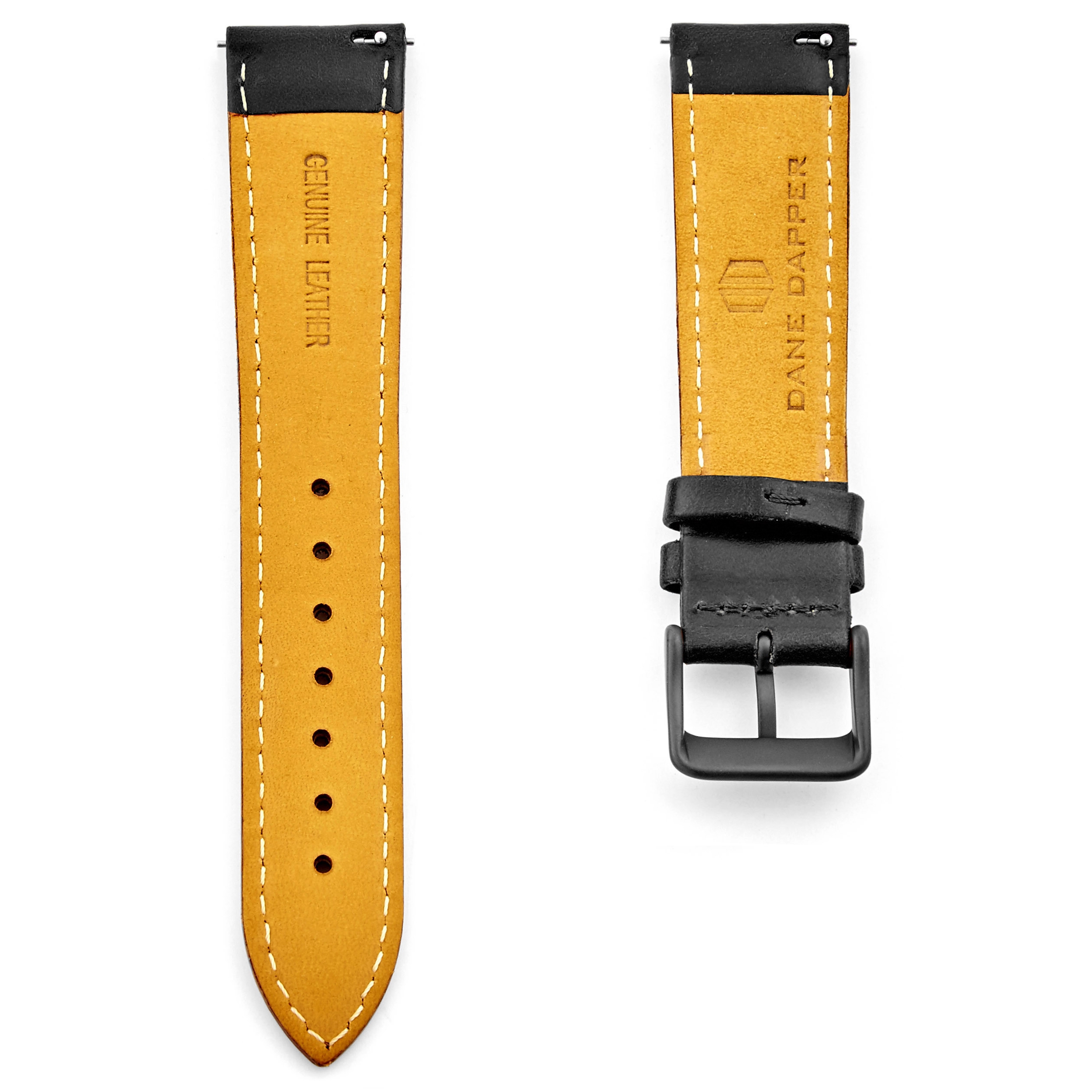 Vintage All Black Leather Watch Strap - 3