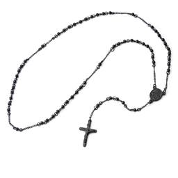 Black Rosary With Our Lady Of Guadalupe & Cross Beads Necklace