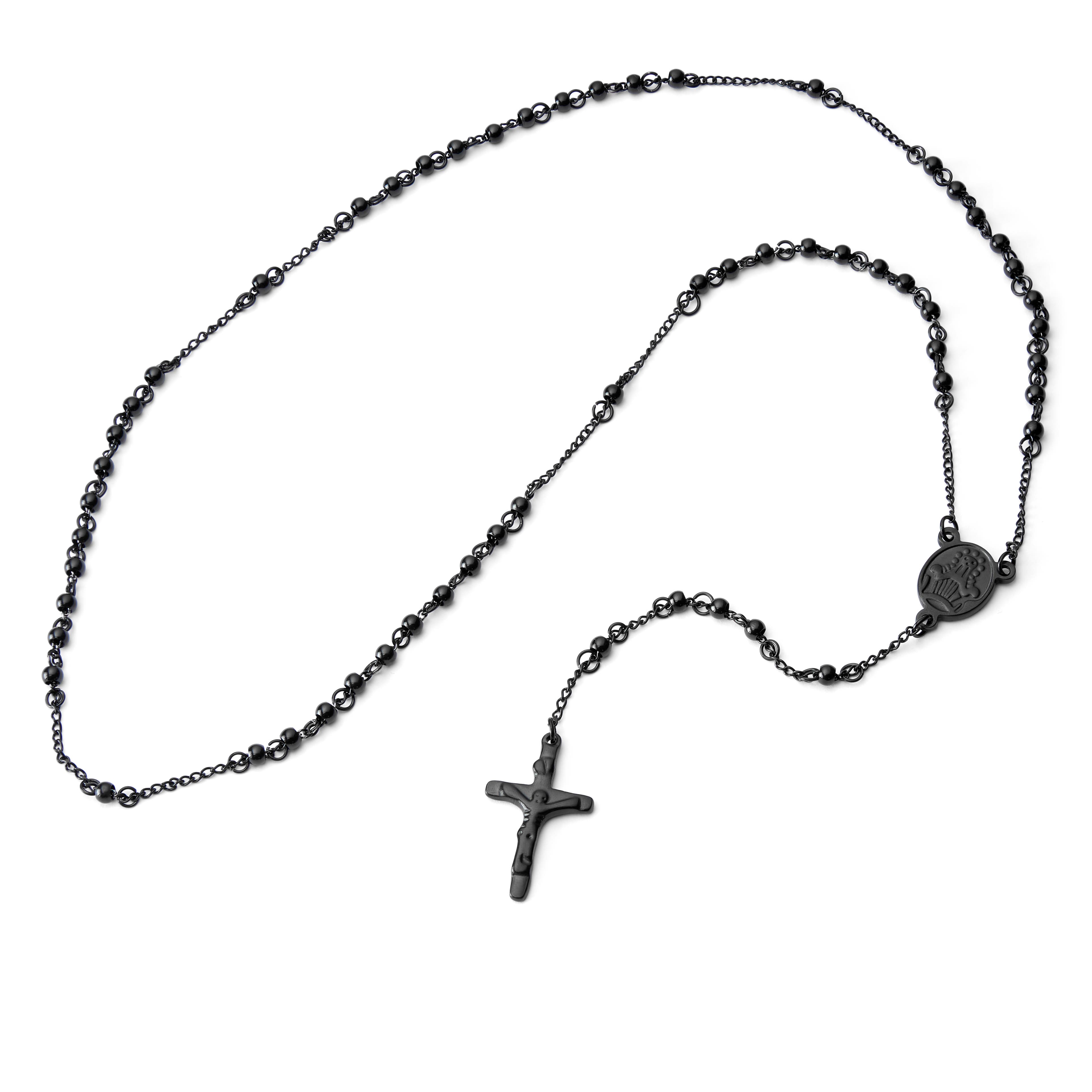Thin Black Rosary Necklace 