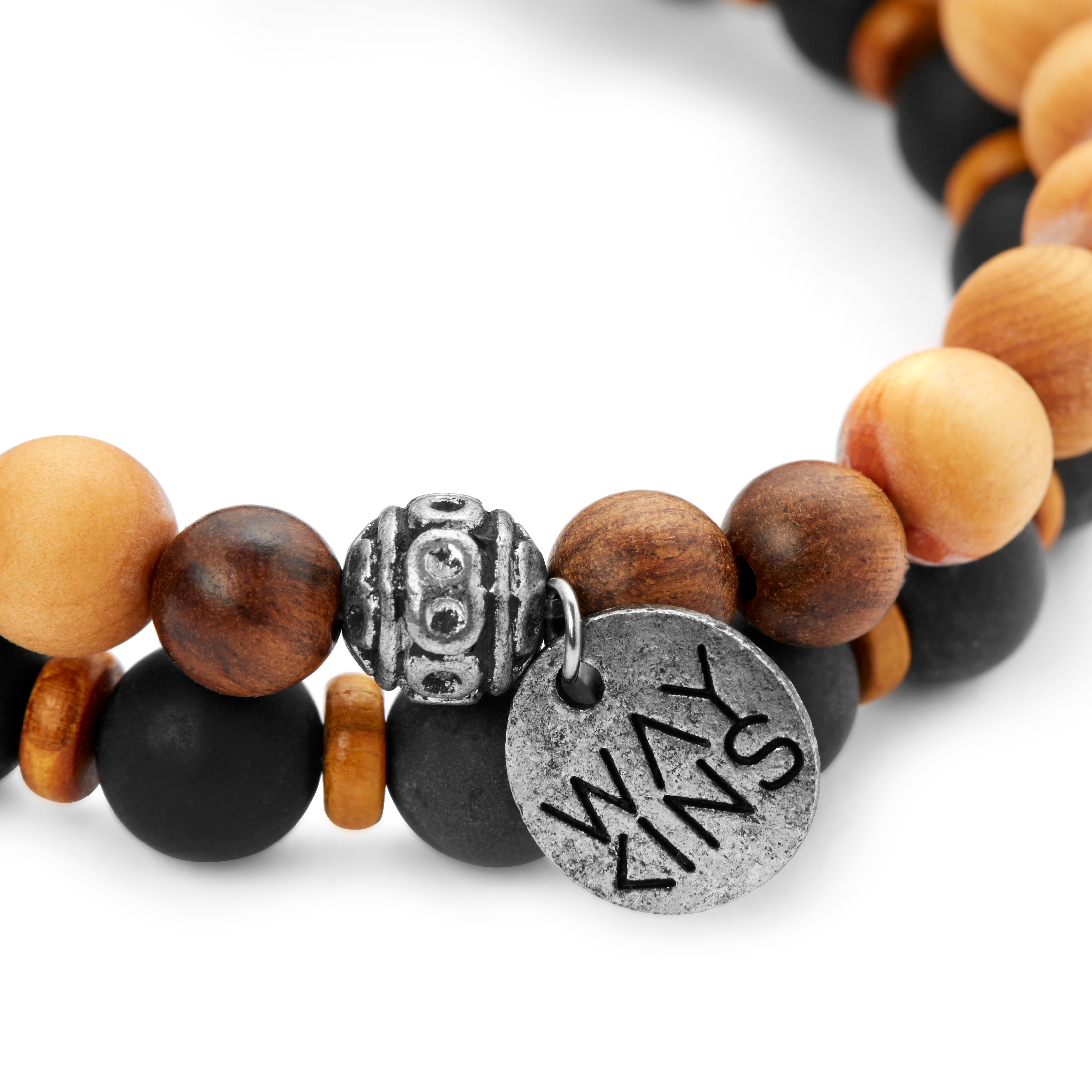 Wave  | Matte Black & Light Wooden Bracelet Set - 4