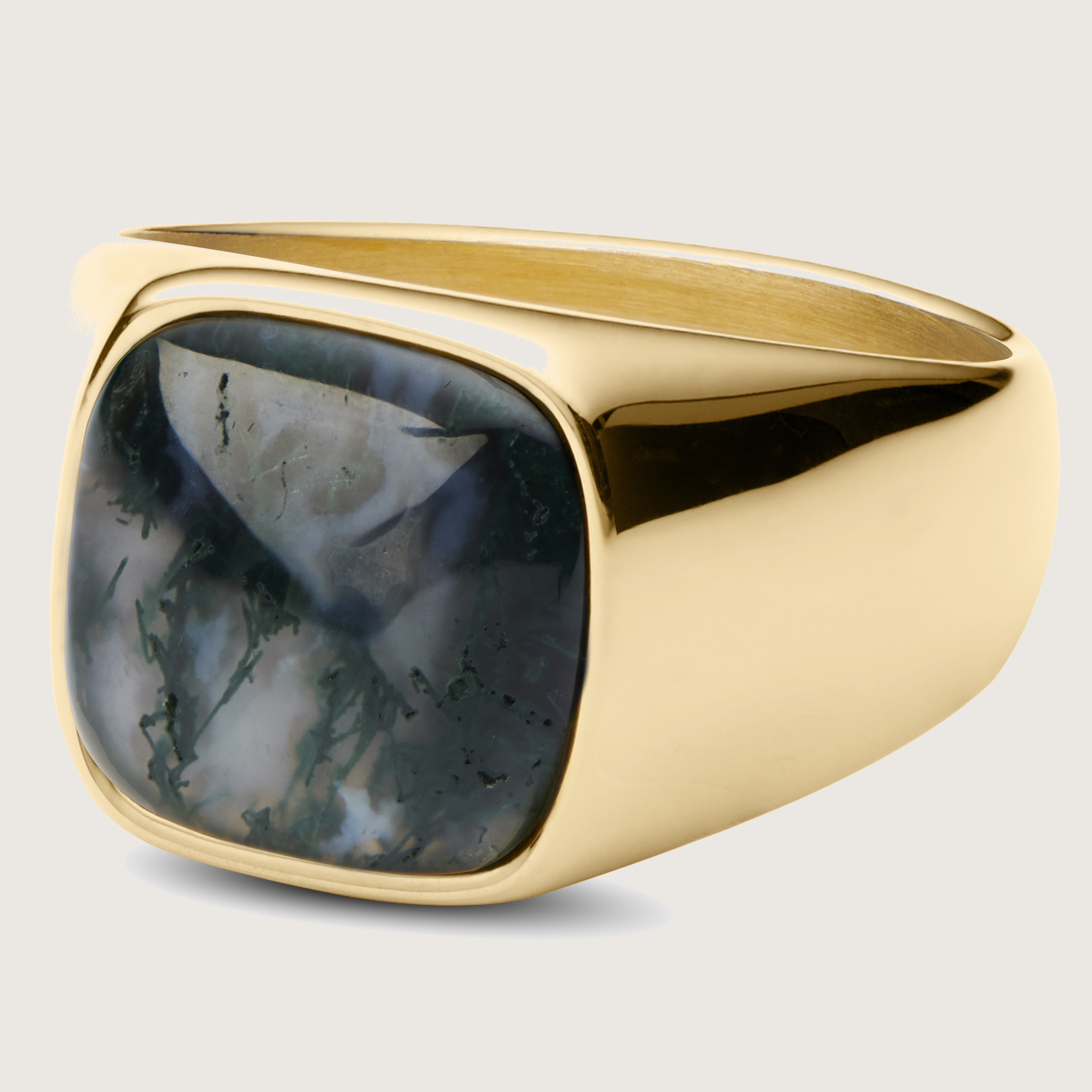 Gravel | Gold-Tone With Aquatic Agate Signet Ring | In stock