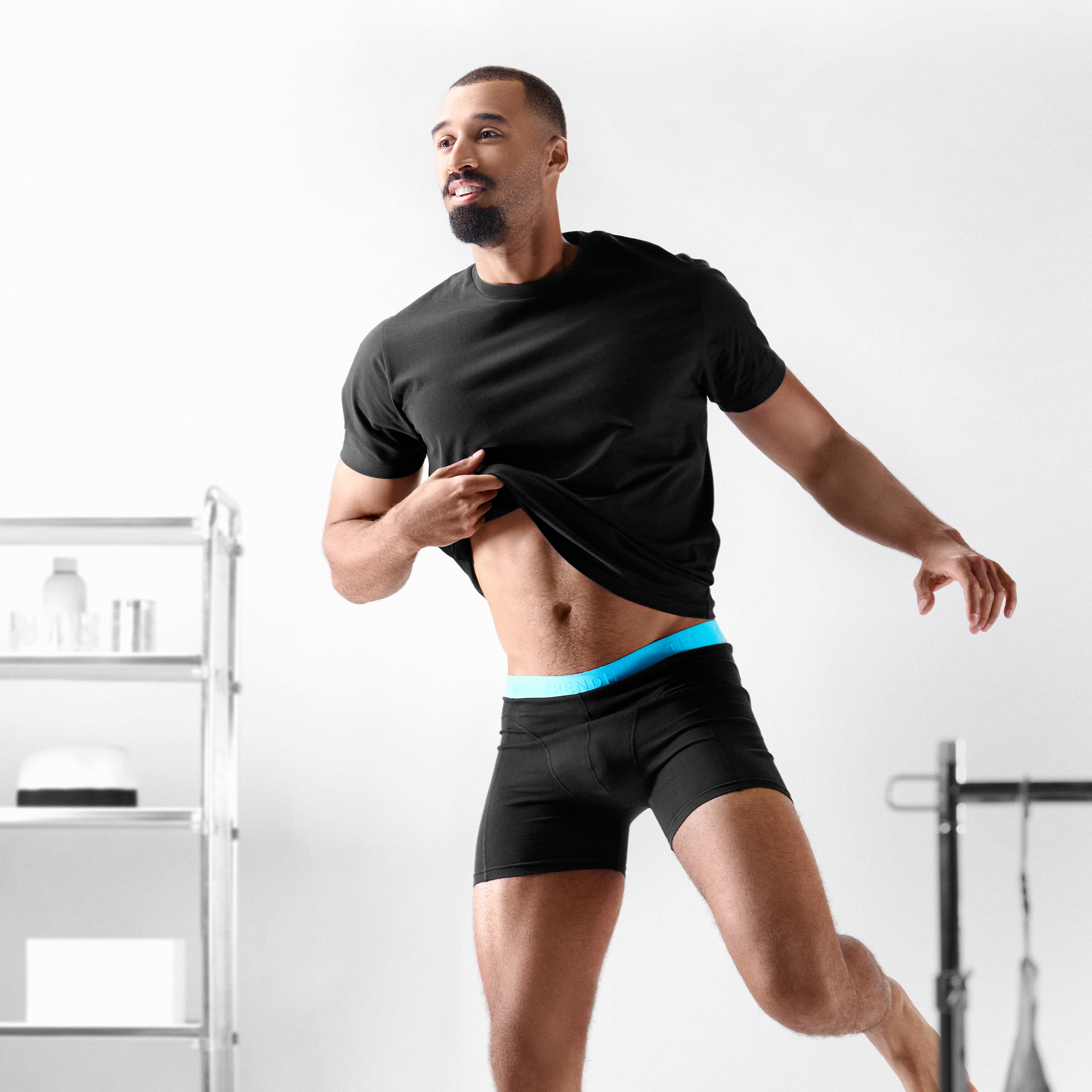 XXL - FlexFeel | 3-Pak Sorte Boxershorts i Bomuld m. Neonblå Linning - 5