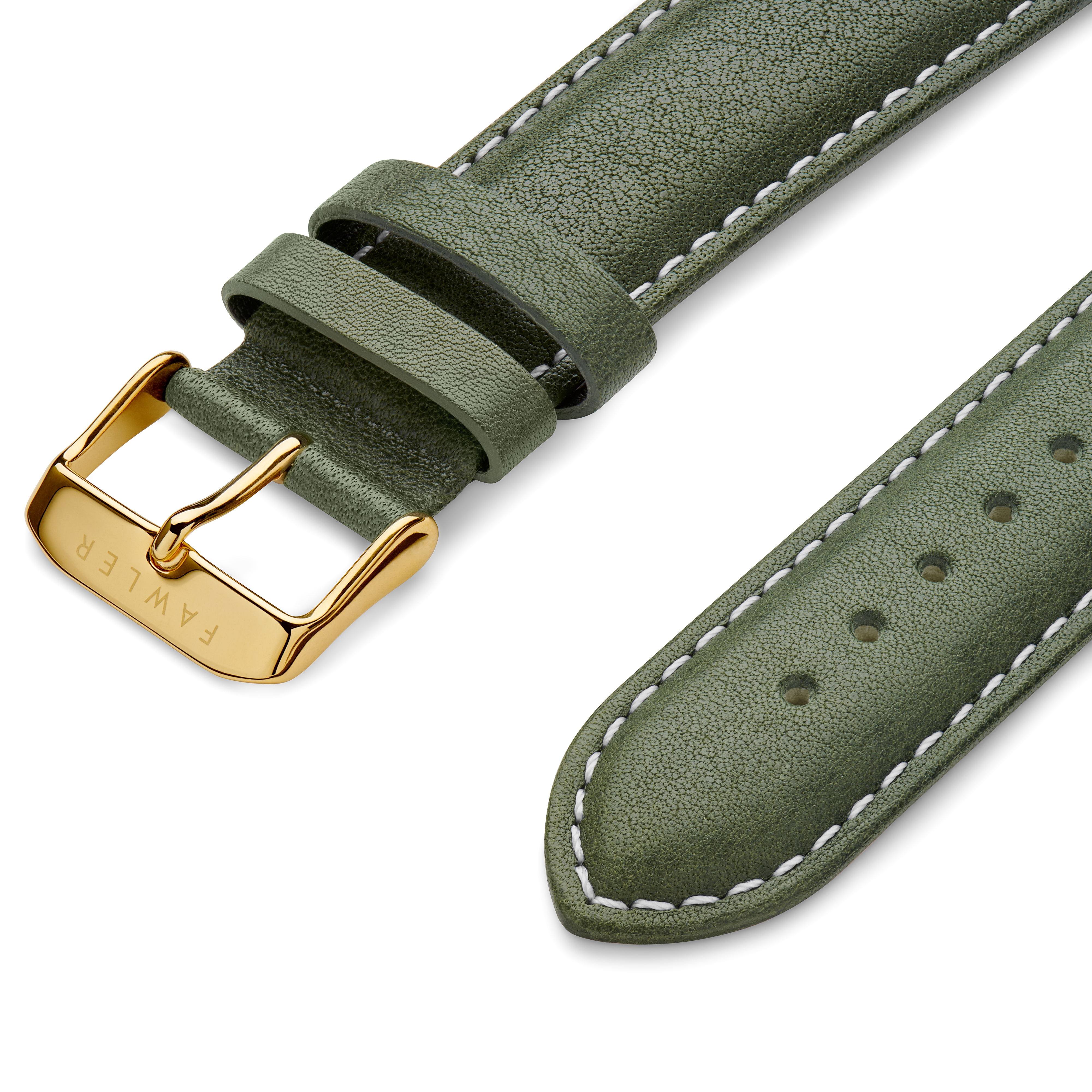 22 mm grünes & goldfarbenes Lederarmband mit weißen Nähten - 3