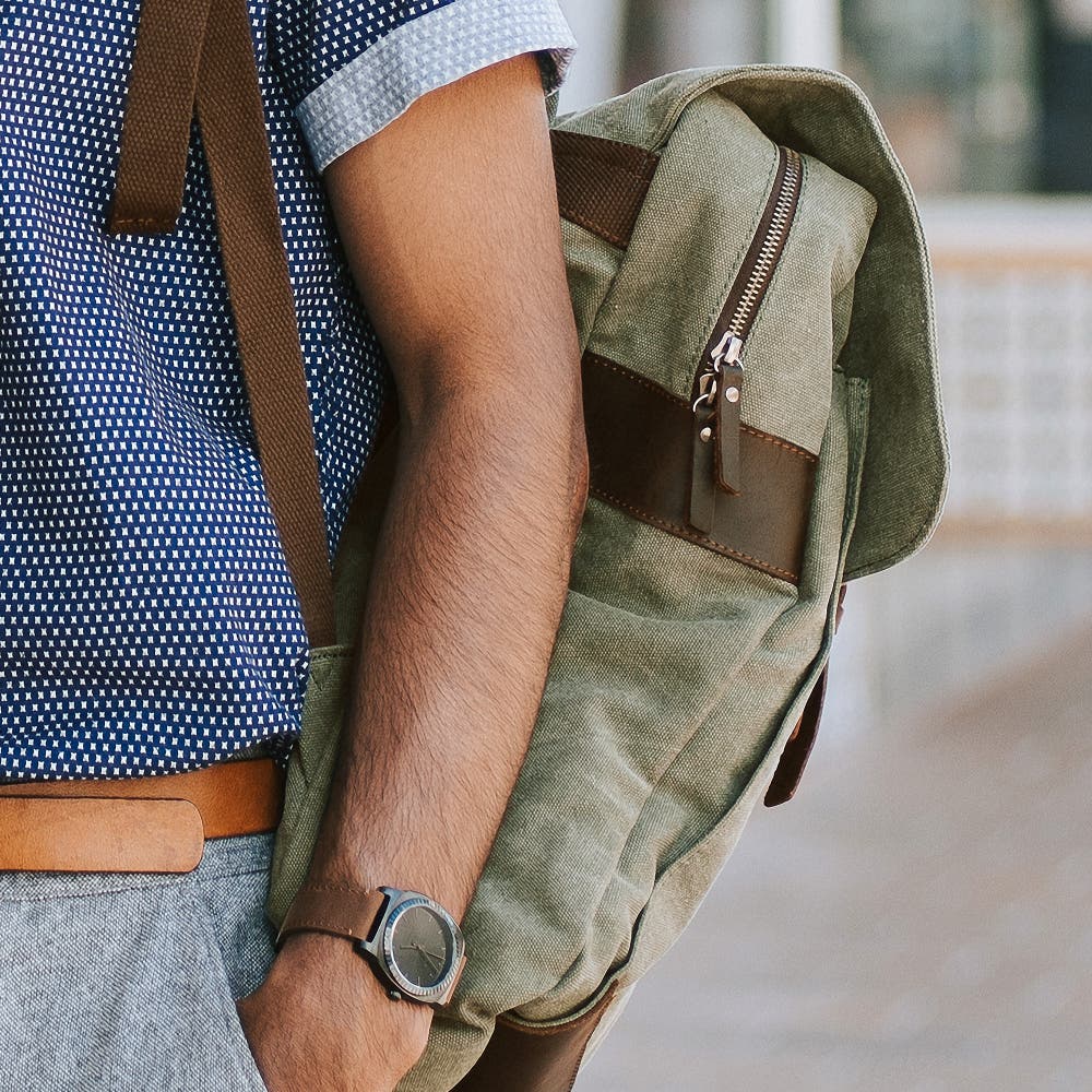 hover: Slater Green & Brown Classic Backpack hover: Slater Green & Brown Classic Backpack