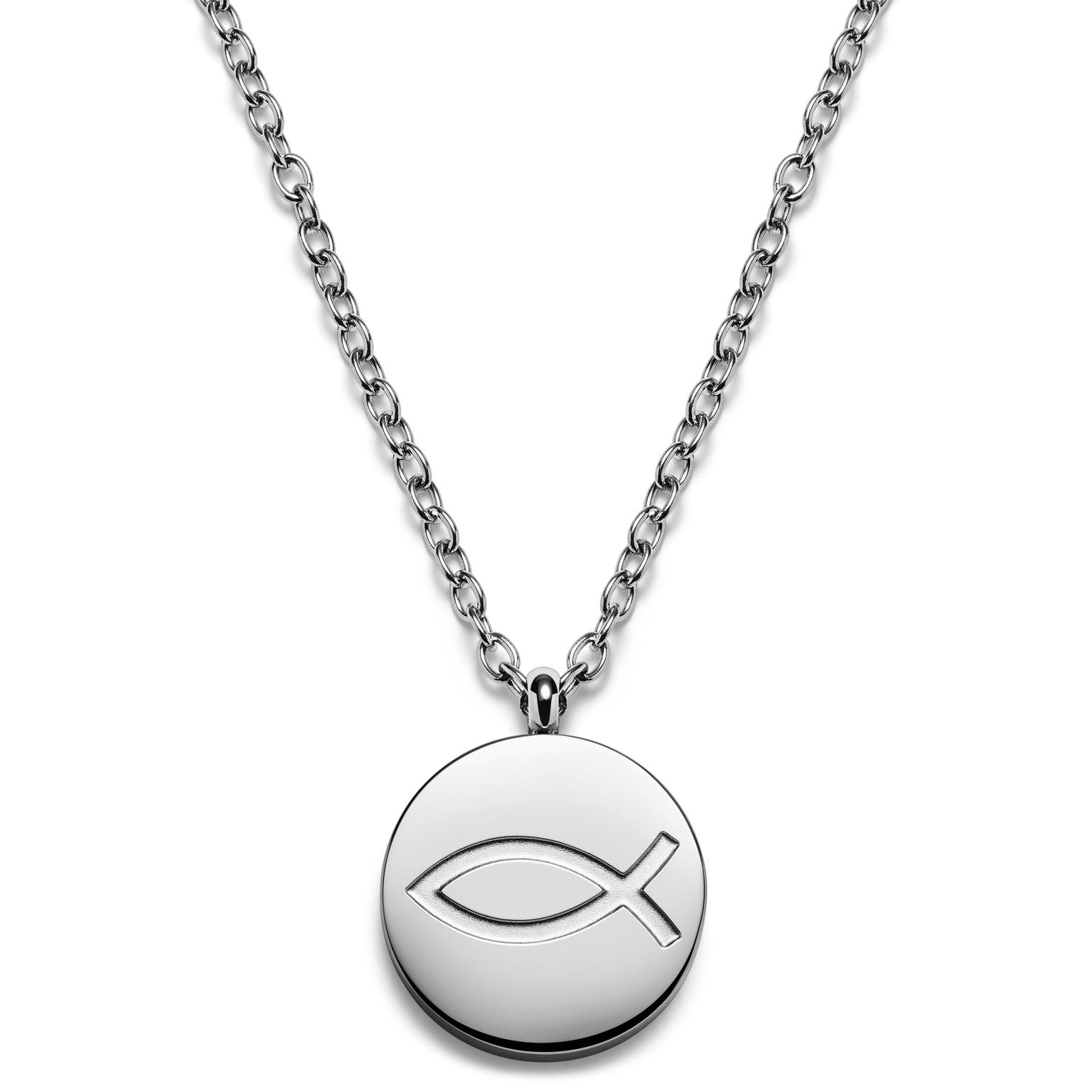 Unity | Silver-tone Stainless Steel Ichthus Circle Necklace Unity | Silver-tone Stainless Steel Ichthus Circle Necklace
