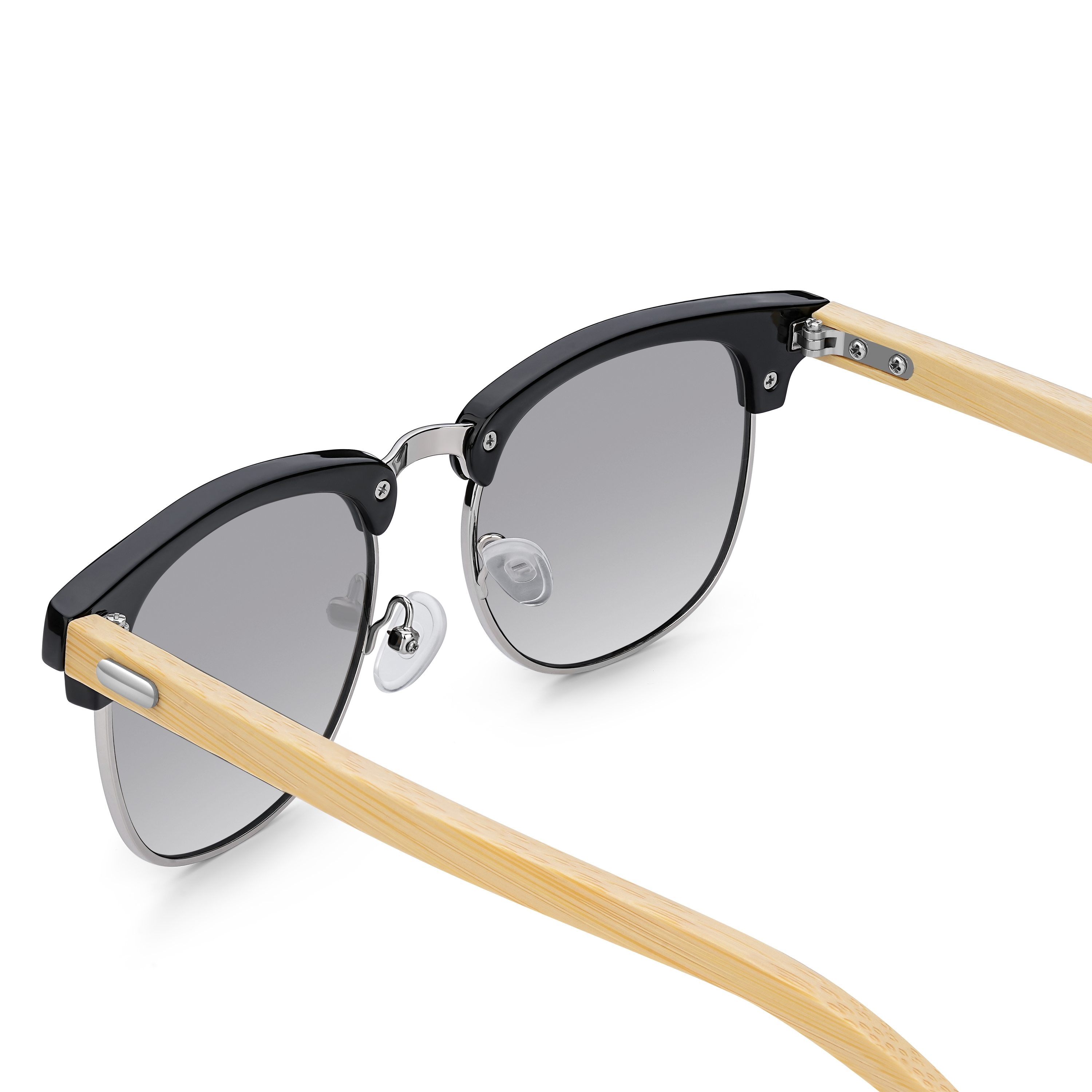 Black and Smokey Bamboo Browline Sunglasses - 4