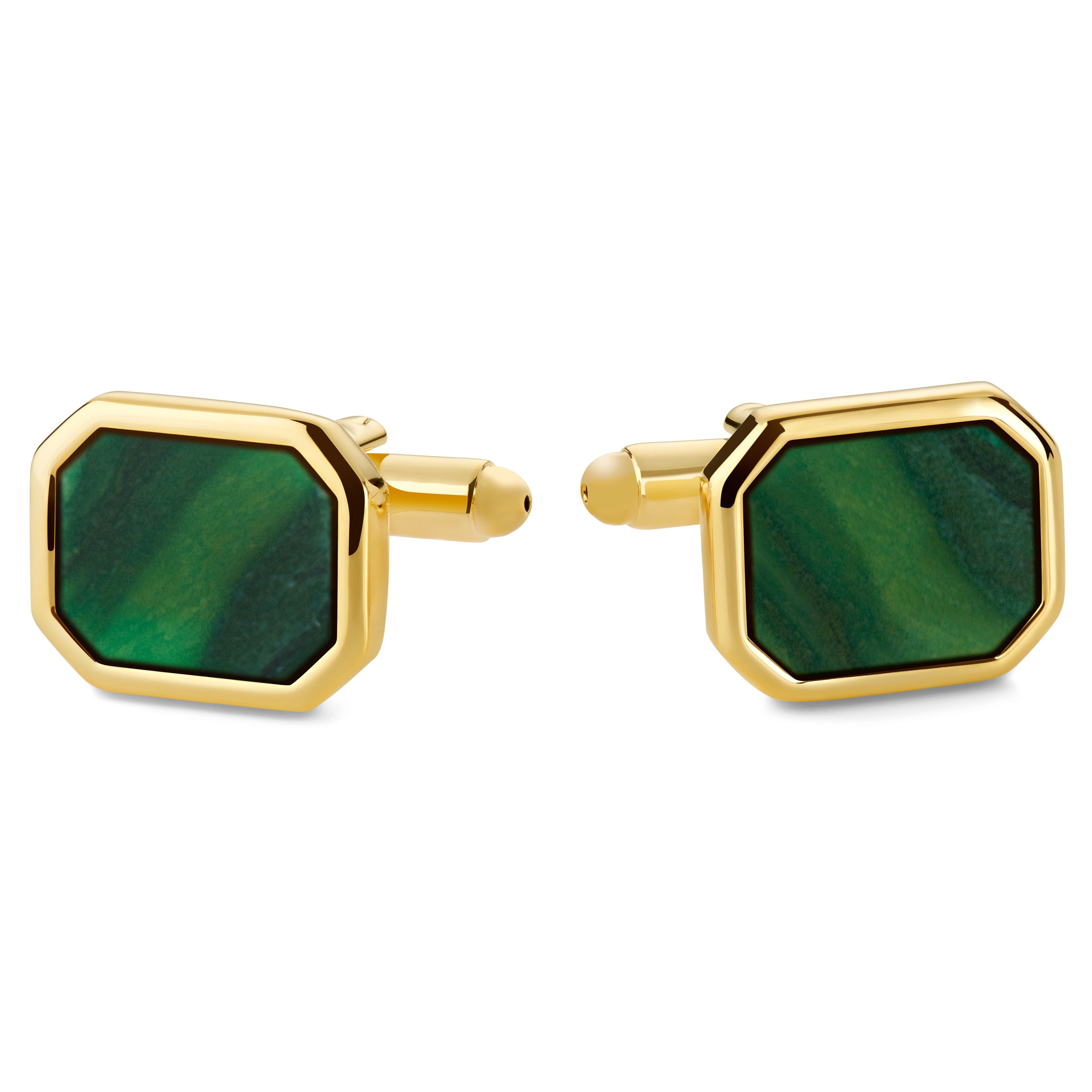 Achthoekige goudkleurige manchetknopen met Afrikaanse jade Achthoekige goudkleurige manchetknopen met Afrikaanse jade