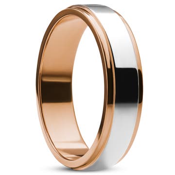 Ferrum | Полиран стоманен пръстен в сребристо и цвят розово злато с повдигната ивица 6 мм