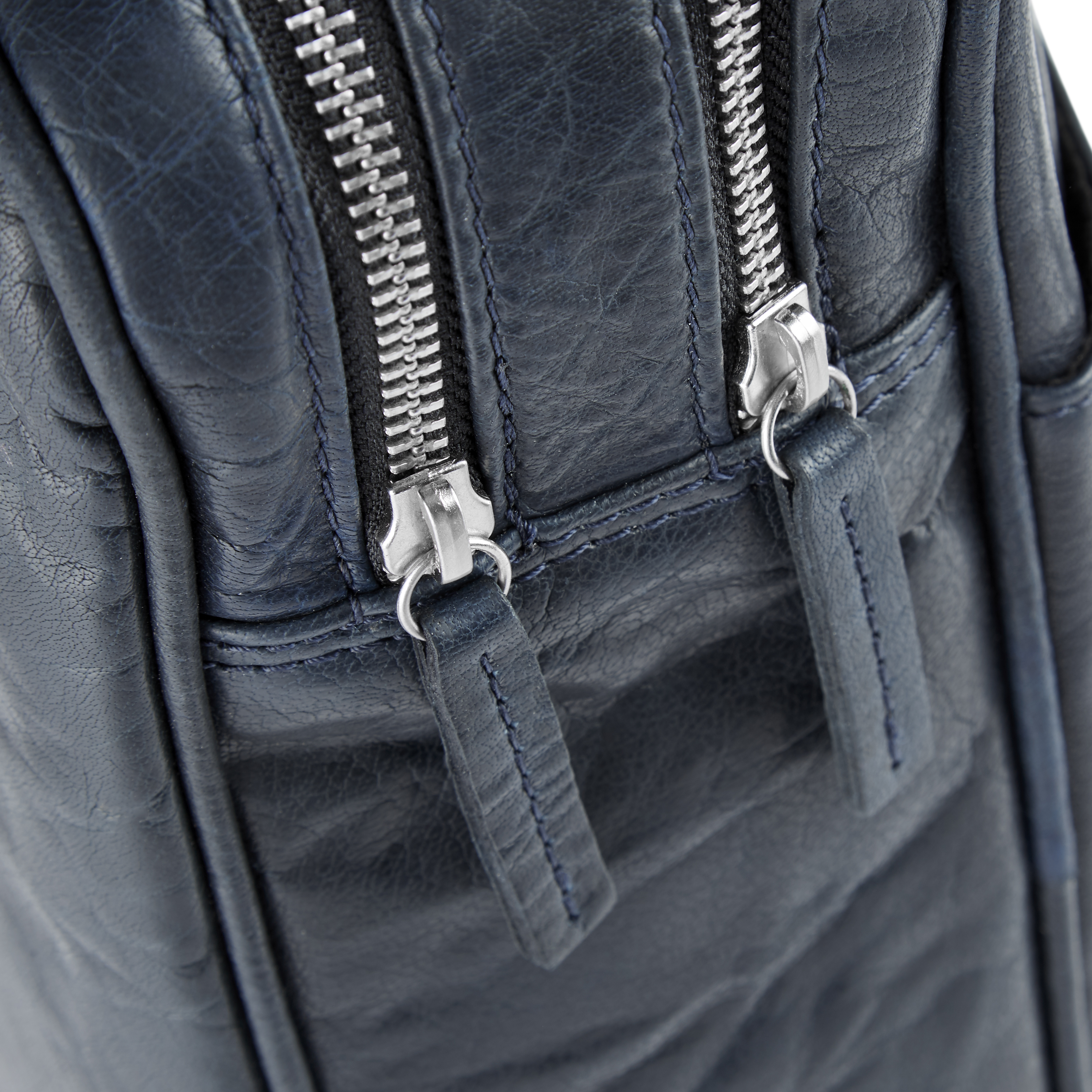 Montreal Double Zip Executive Navy Blue Leather Bag - 10