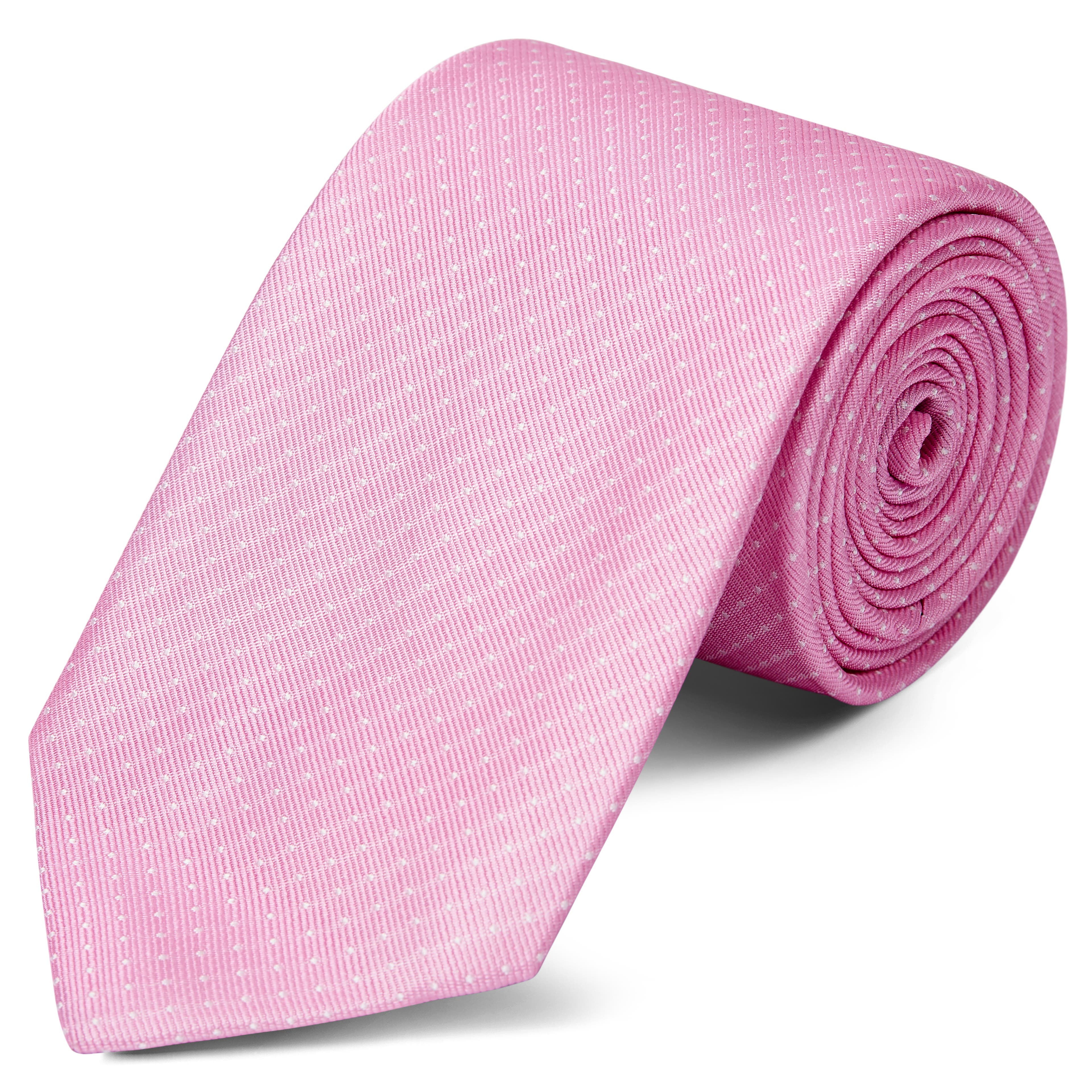 Corbata de 8 cm de seda rosa con lunares
