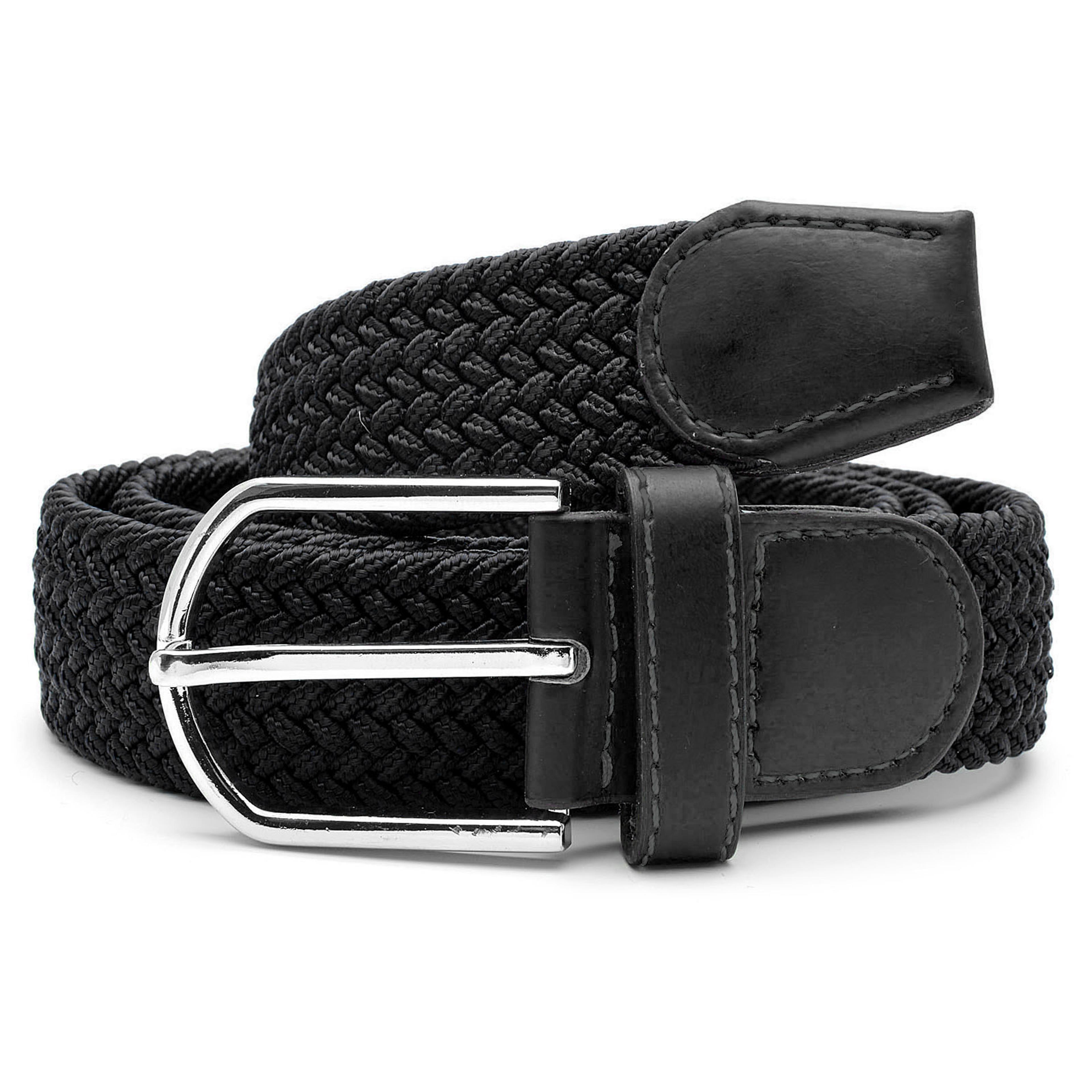 Women's Stretch Belt – Woven Elastic With Leather-Look Buckle (Beige/White Weave, Adjustable)