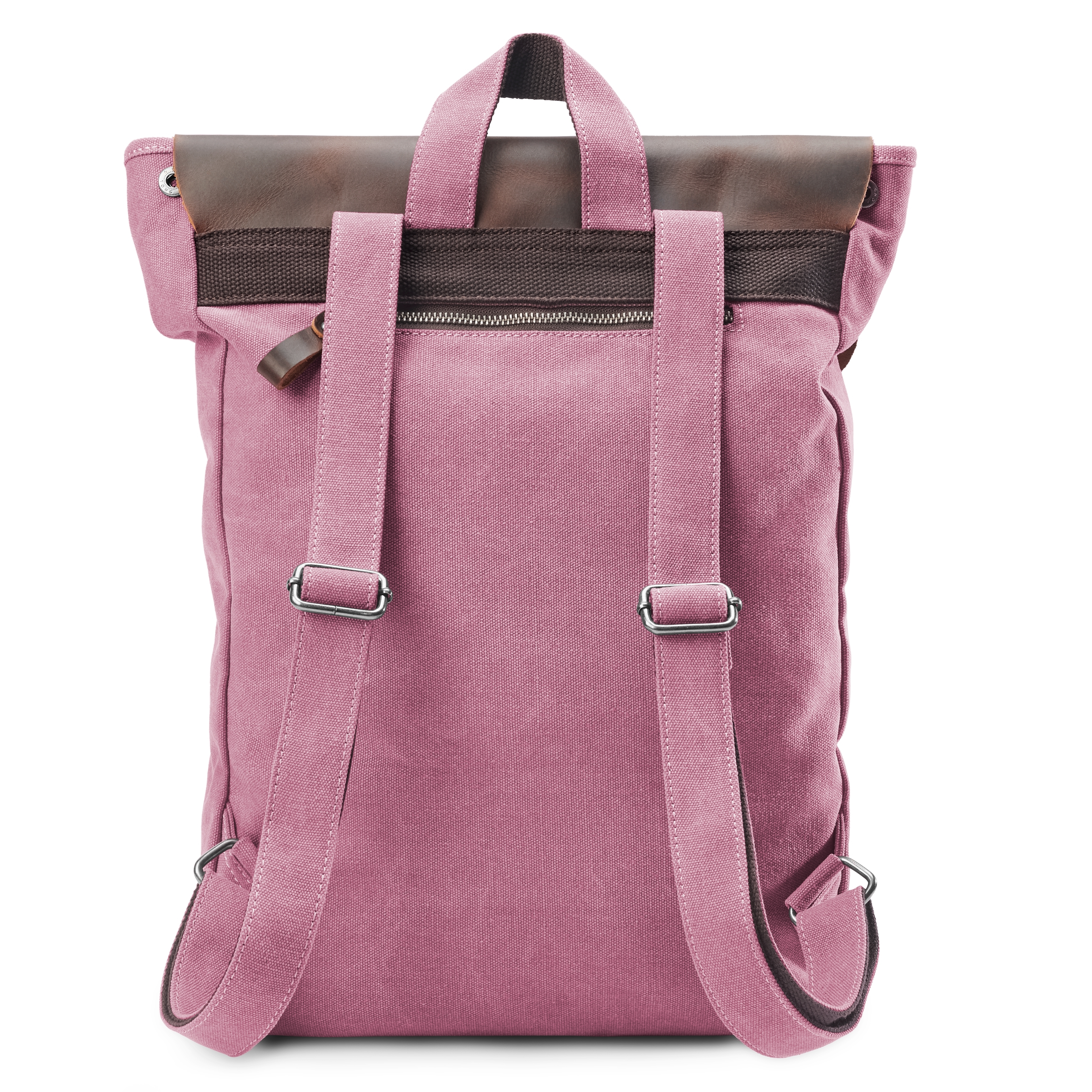 Vintage-Style Pink Leather & Canvas Backpack - 5