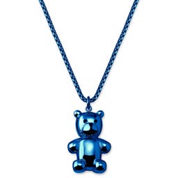 Egan | Blue Stainless Steel Teddy Bear Box Chain Necklace