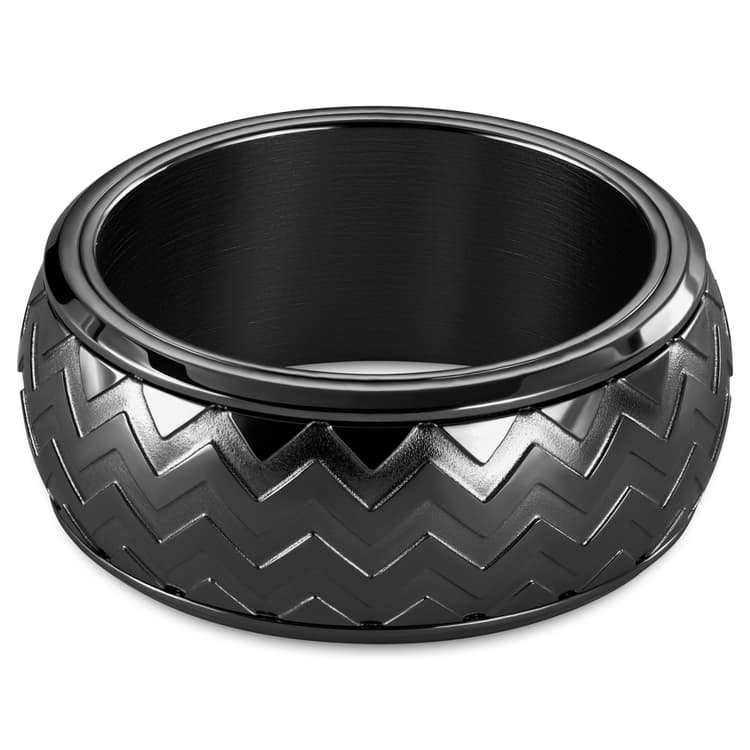 Tigris | 10 mm Black Zigzag Pattern Moving Ring | In stock! | Seizmont