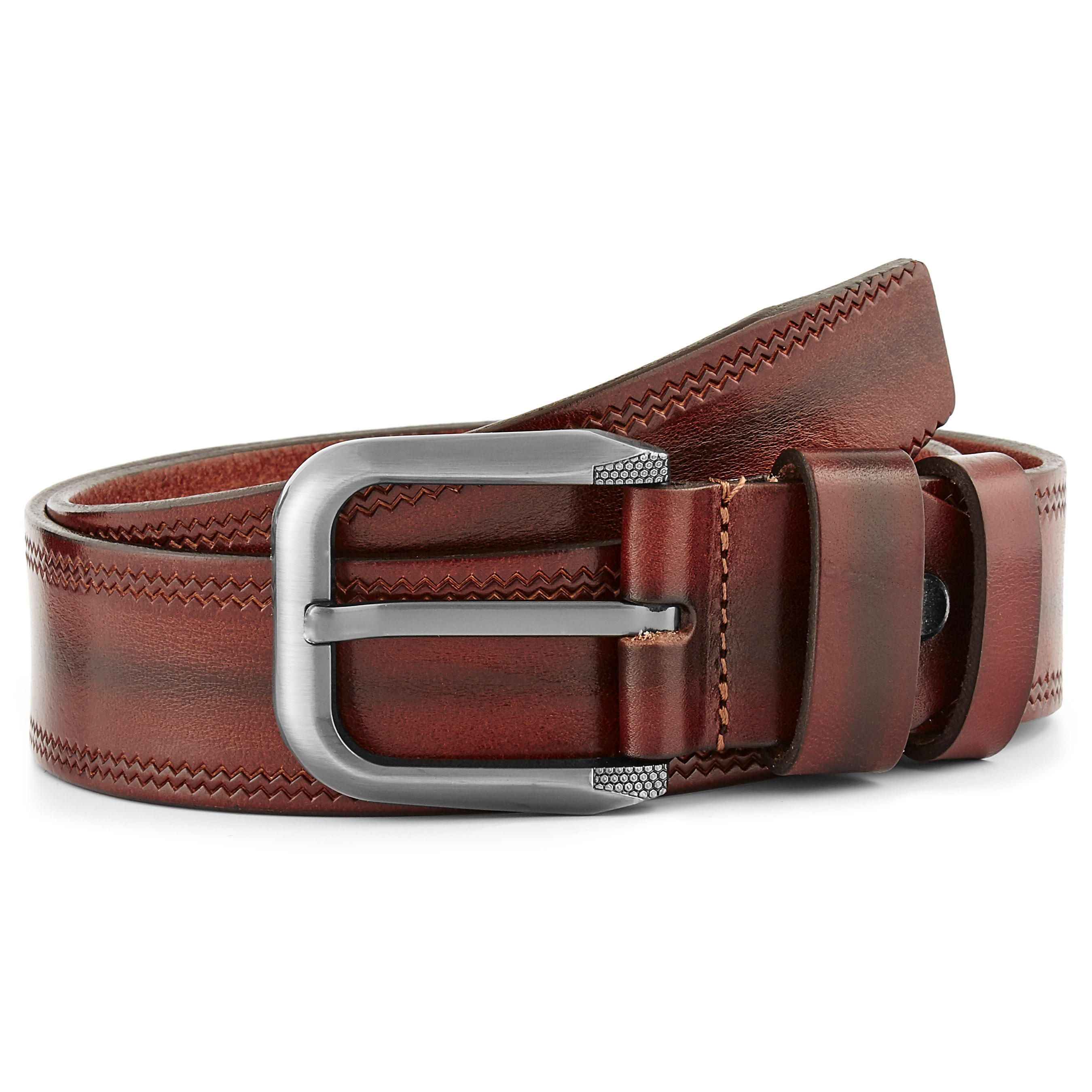 Fiskbenssömmar Brunt Läderbälte - 1