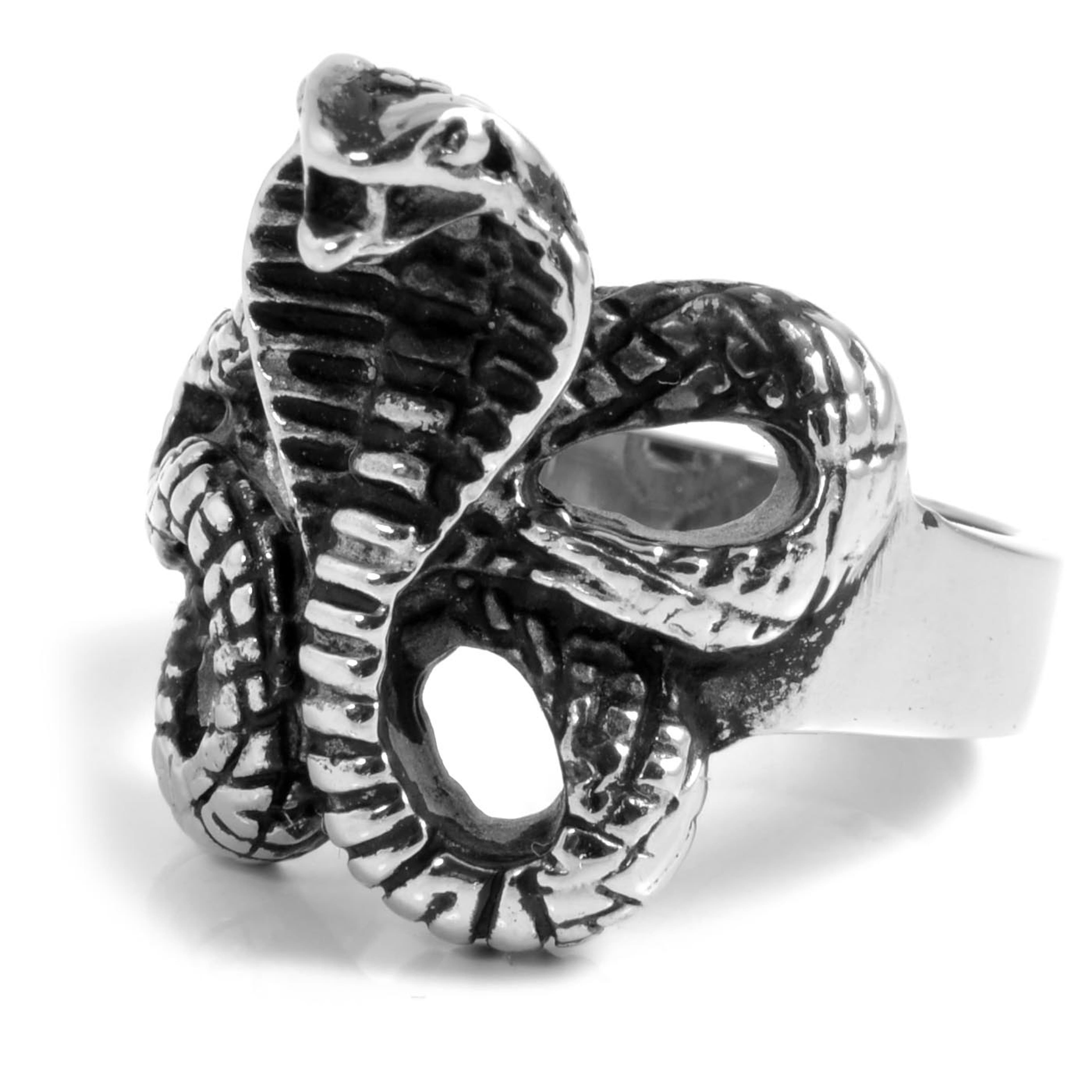 Silver-Tone & Black Stainless Steel Coiled Cobra Ring