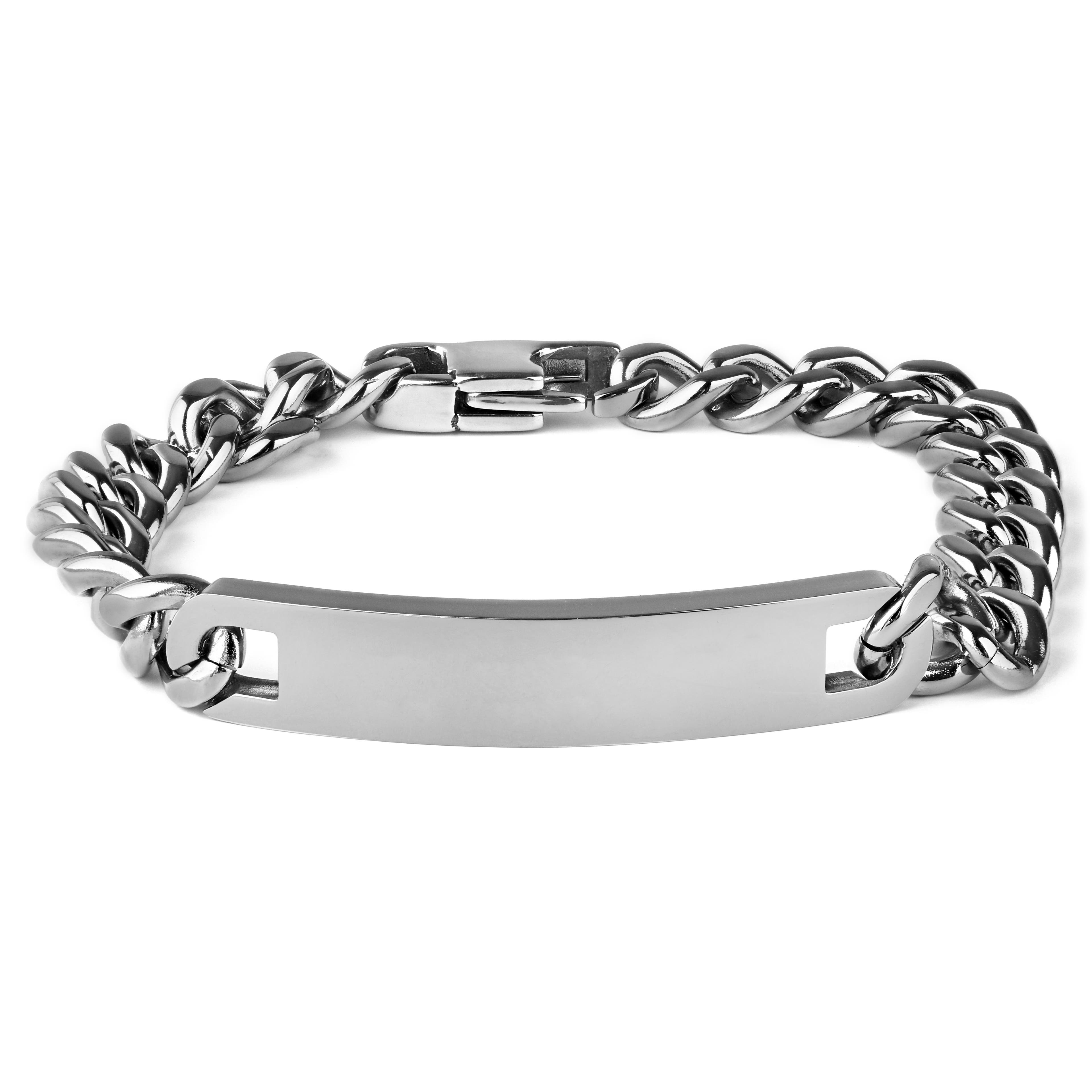 Chunky 10mm Silver-Tone Stainless Steel ID Bracelet