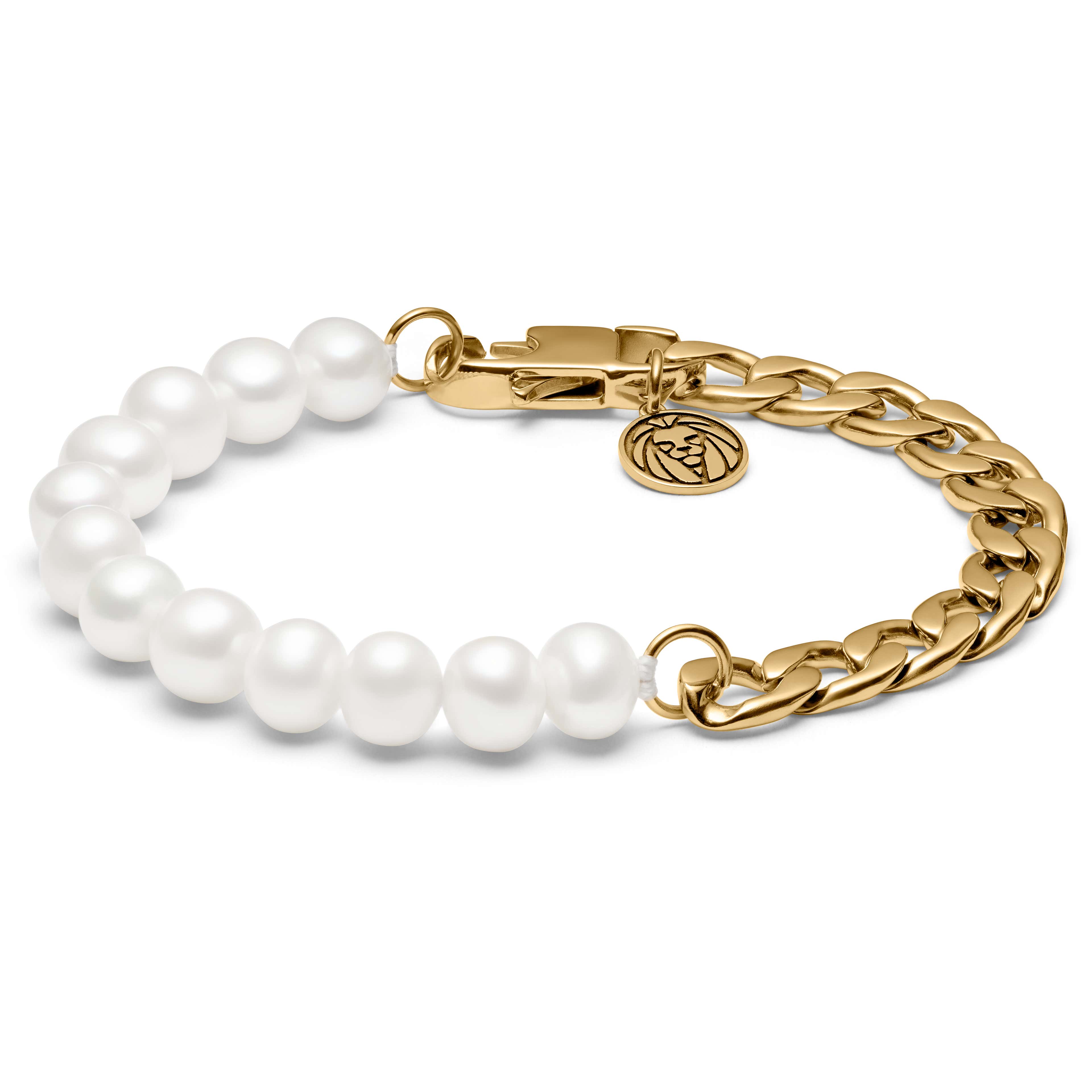 Chad Amager Gold-Tone Curb Chain & Pearl Bracelet