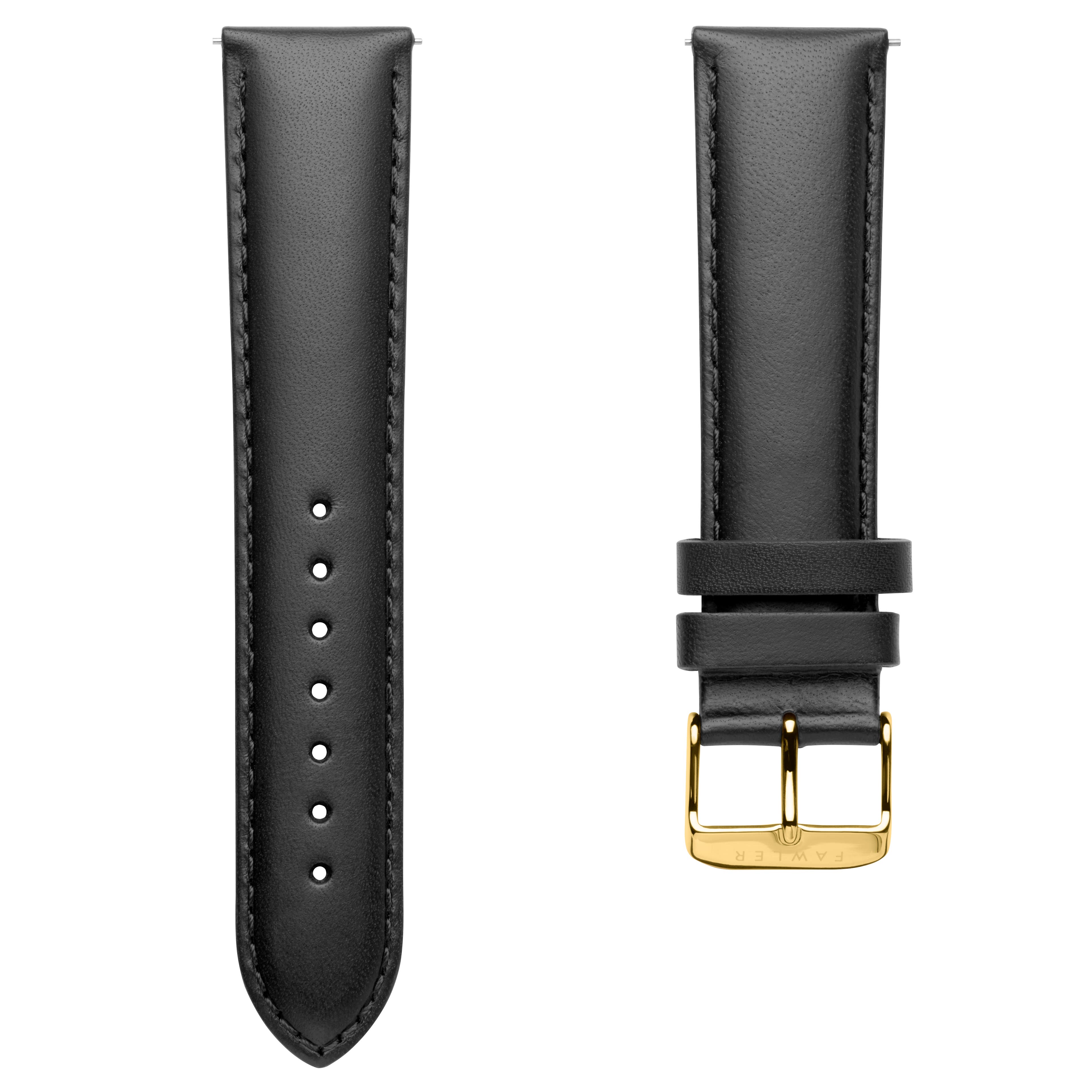 Black 7/8" (22 mm) Leather Watch Strap With Gold-tone Buckle