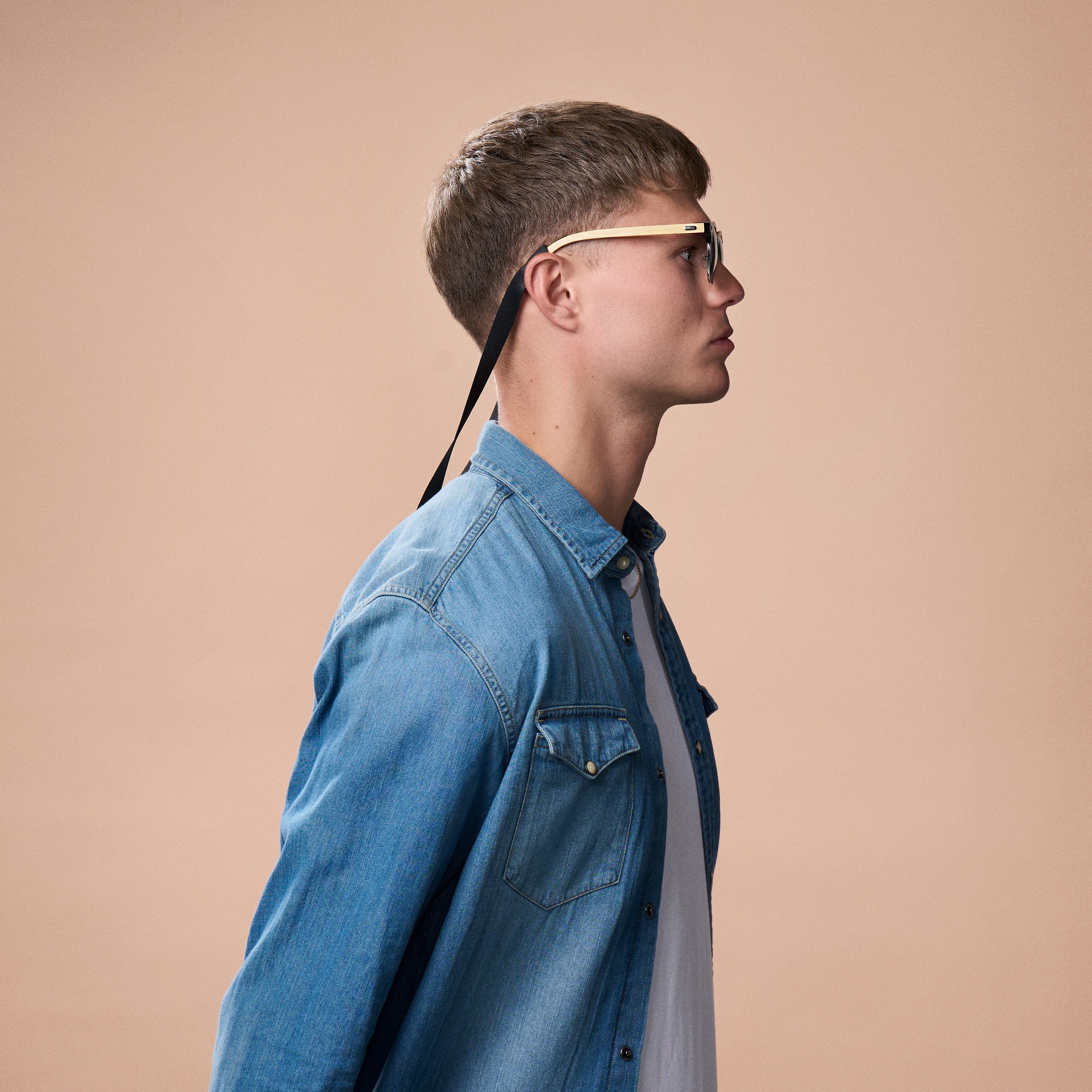 Cordon à lunettes large noir et cuir - 3