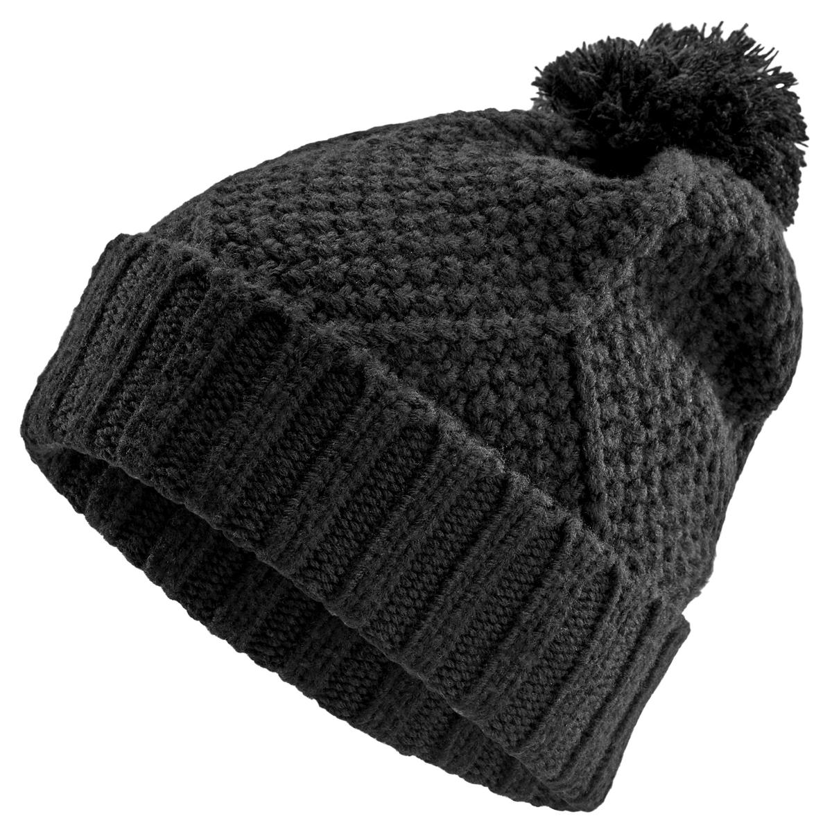 Black Merino Wool Chunky Knitted Rib Beanie With Tassel In stock