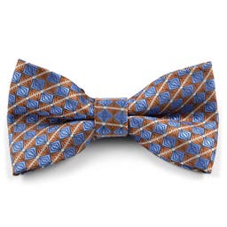 Light Blue & Golden Brown Chequered Microfibre Pre-Tied Bow Tie