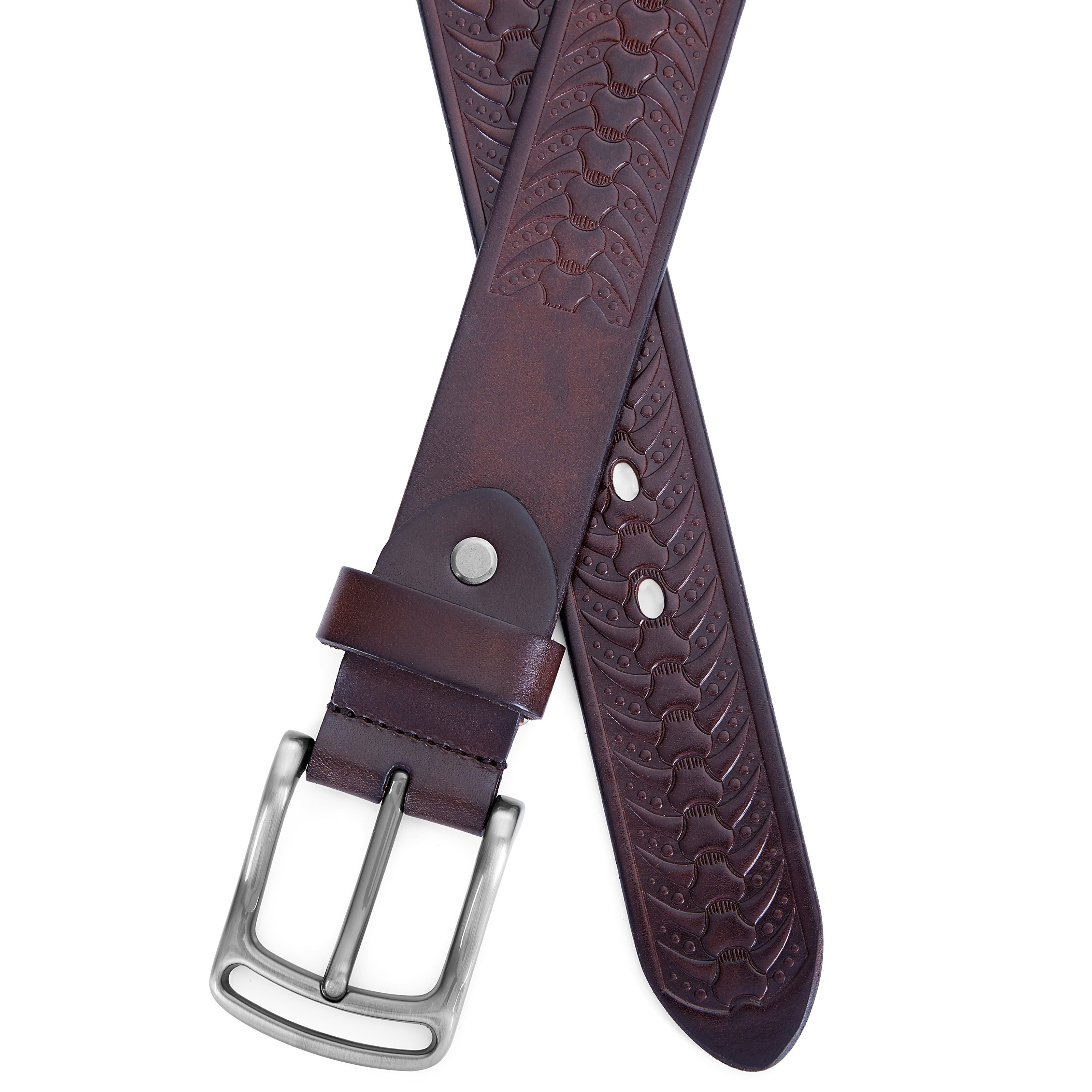 Edgy Brown Leather Belt - 3