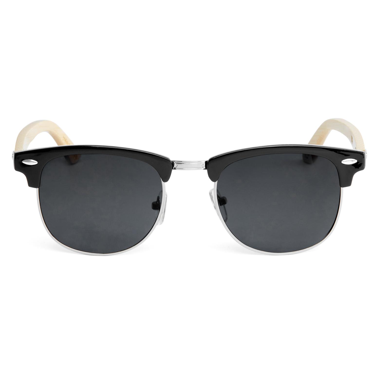 Schwarze Getönte Browline Holz Sonnenbrille Schwarze Getönte Browline Holz Sonnenbrille