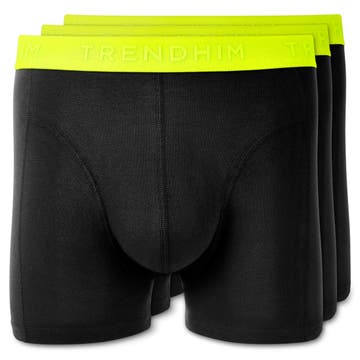 FlexFeel | Paquete de 3 calzoncillos bóxer de algodón negro con cinturilla de color amarillo neón FlexFeel | Paquete de 3 calzoncillos bóxer de algodón negro con cinturilla de color amarillo neón