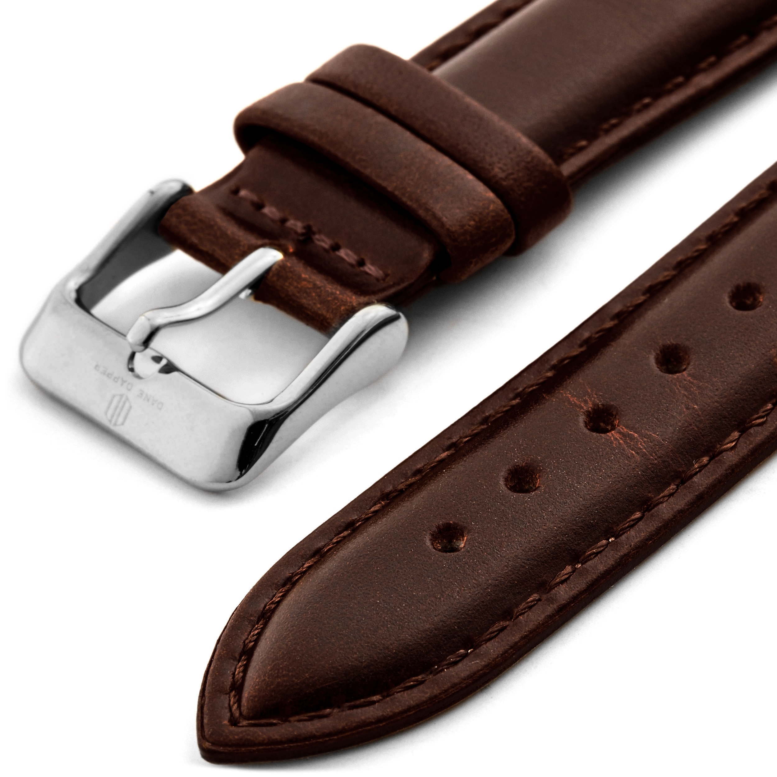 Vintage Brown & Silver Leather Watch Strap - 2