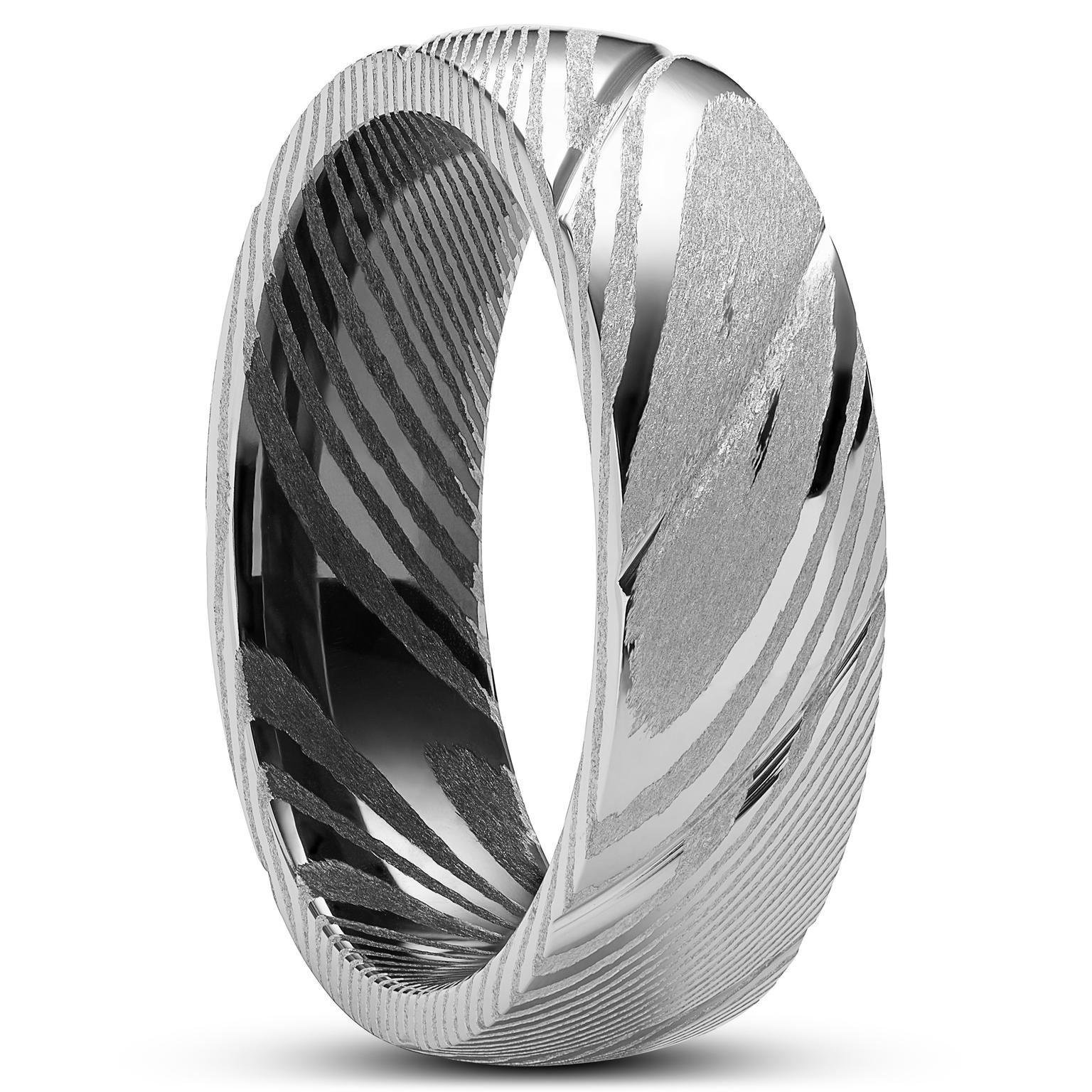 Fortis | Anneau en acier damas couleur argentée et gunmetal - 7 mm Fortis | Anneau en acier damas couleur argentée et gunmetal - 7 mm