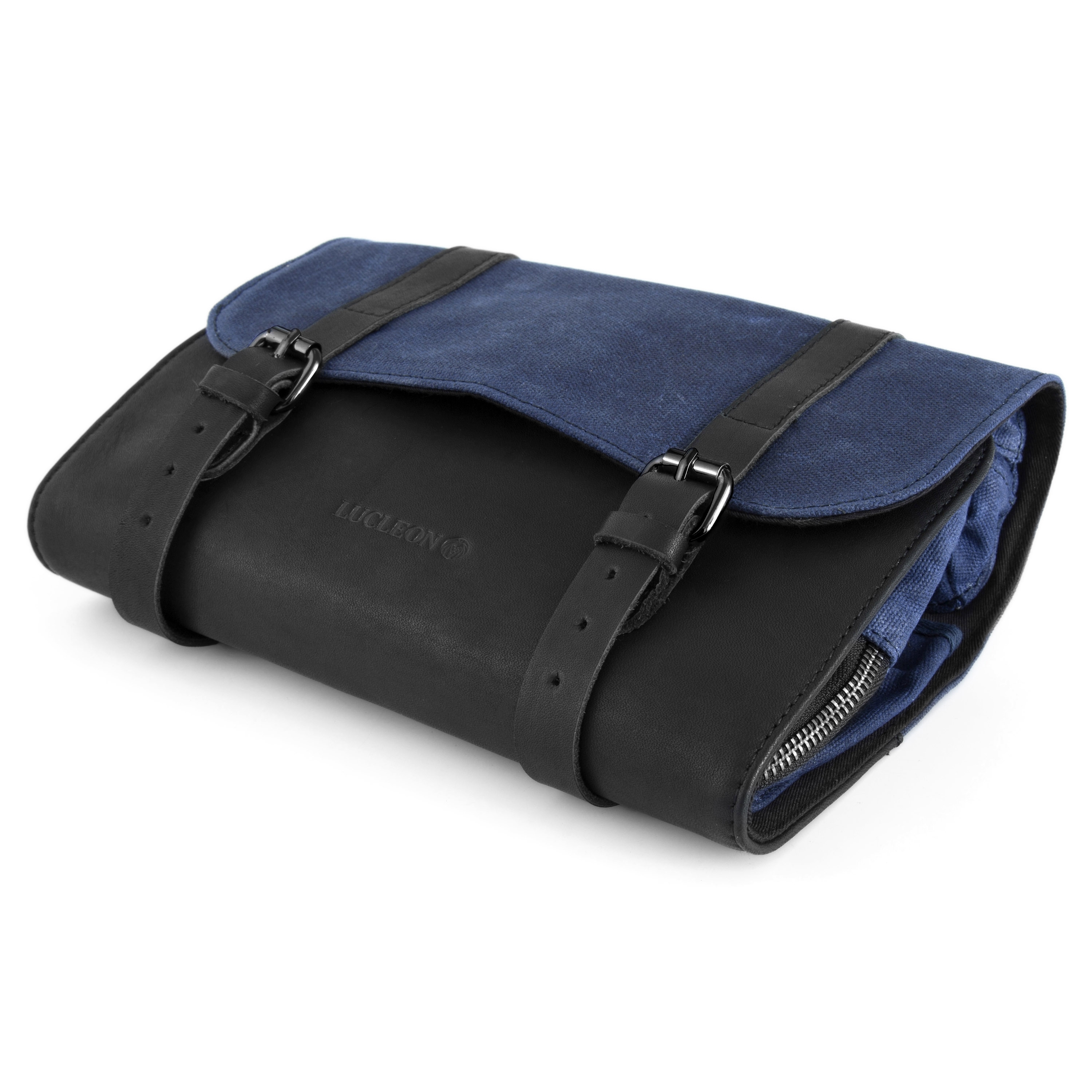 Navy Blue Waxed Canvas Roll Out Wash Bag - 5